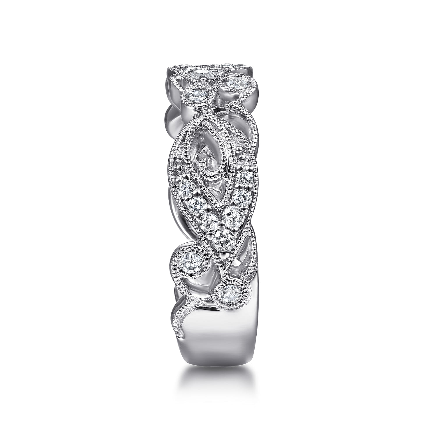 Floral Inspired Diamond Stackable Ring in 14K White Gold, photograph 4