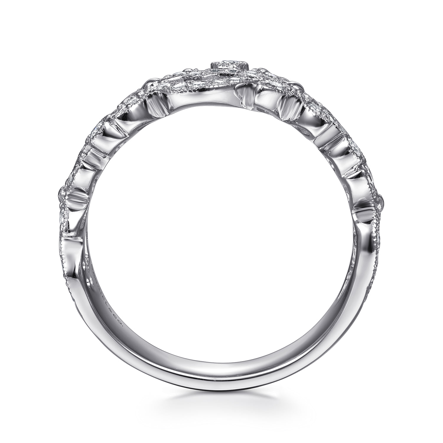 Floral Inspired Diamond Stackable Ring in 14K White Gold, photograph 2