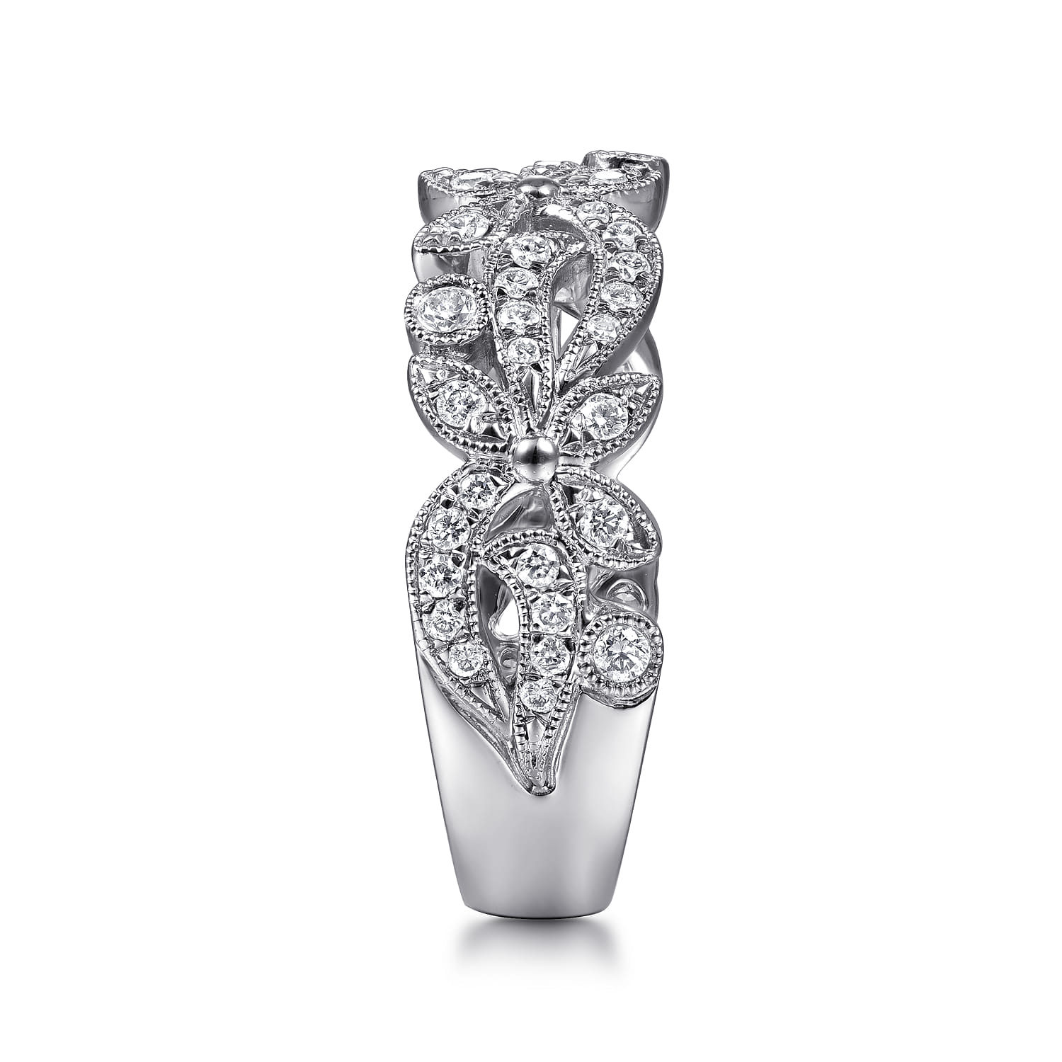 Floral Inspired Diamond Stackable Ring in 14K White Gold, photograph 4