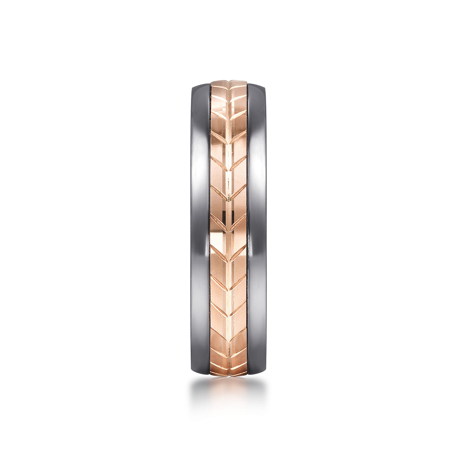 Mens Alternative 6mm Beveled Tantalum and Band in 14K Rose Gold, photograph 4