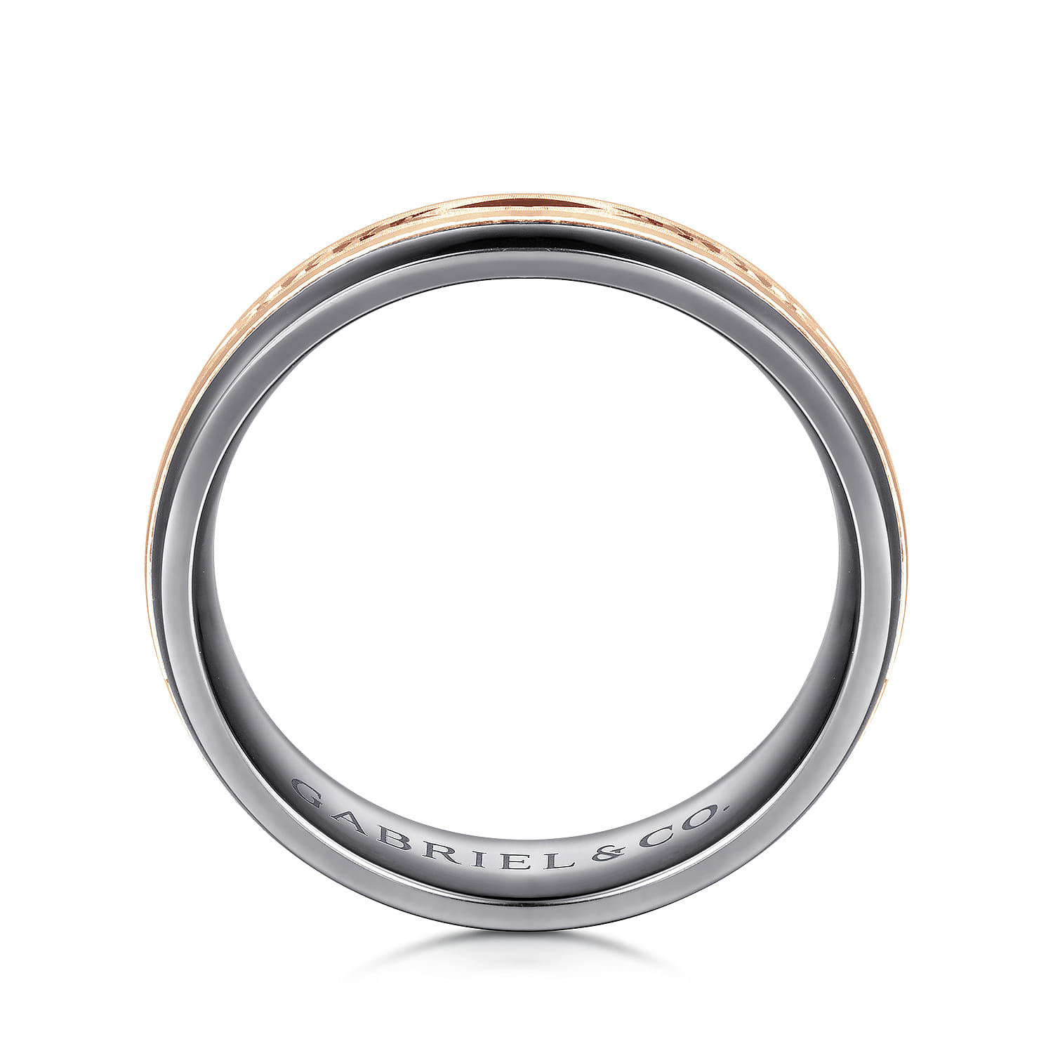 Mens Alternative 6mm Beveled Tantalum and Band in 14K Rose Gold, photograph 2