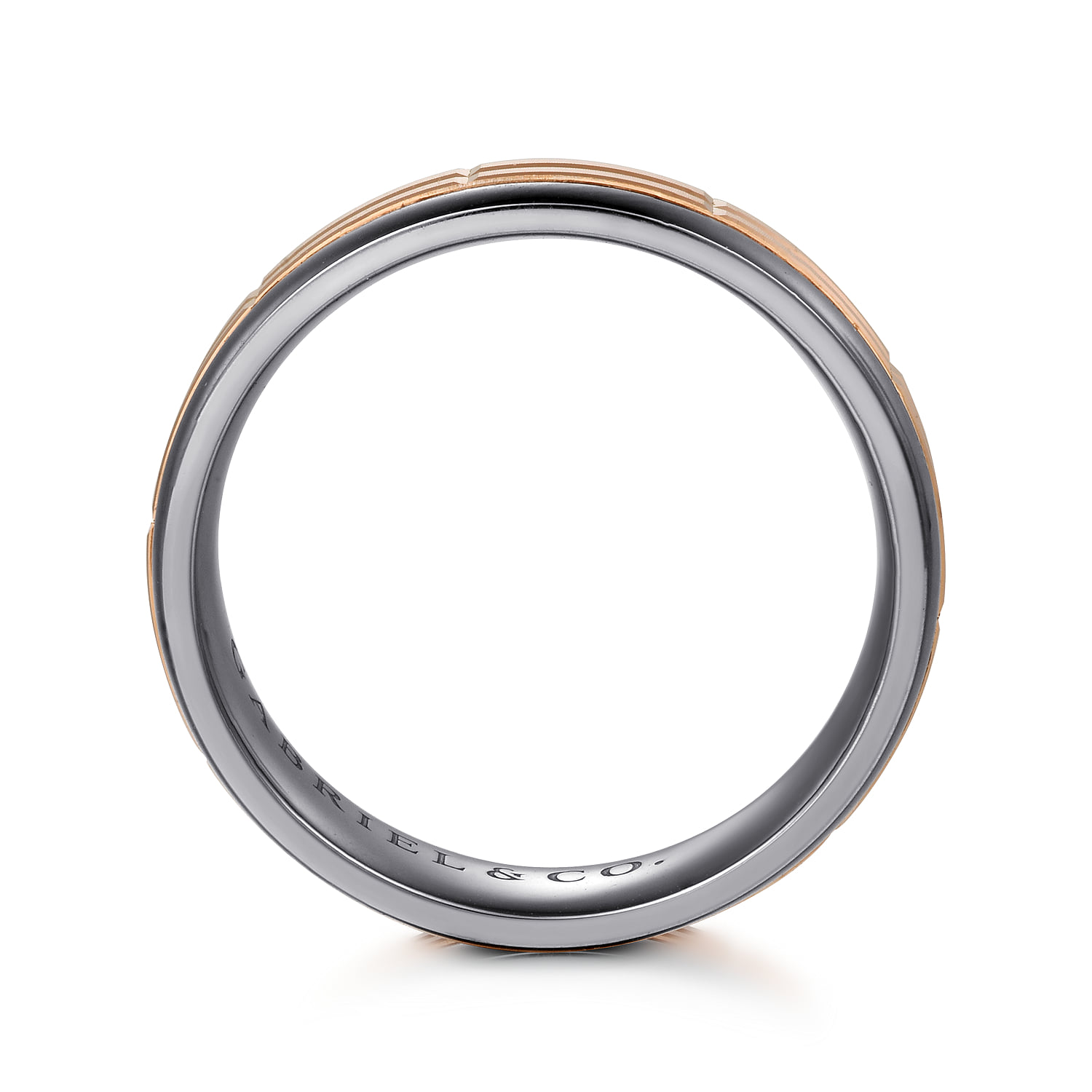 Mens Alternative 6mm Beveled Tantalum and Band in 14K Rose Gold, photograph 2
