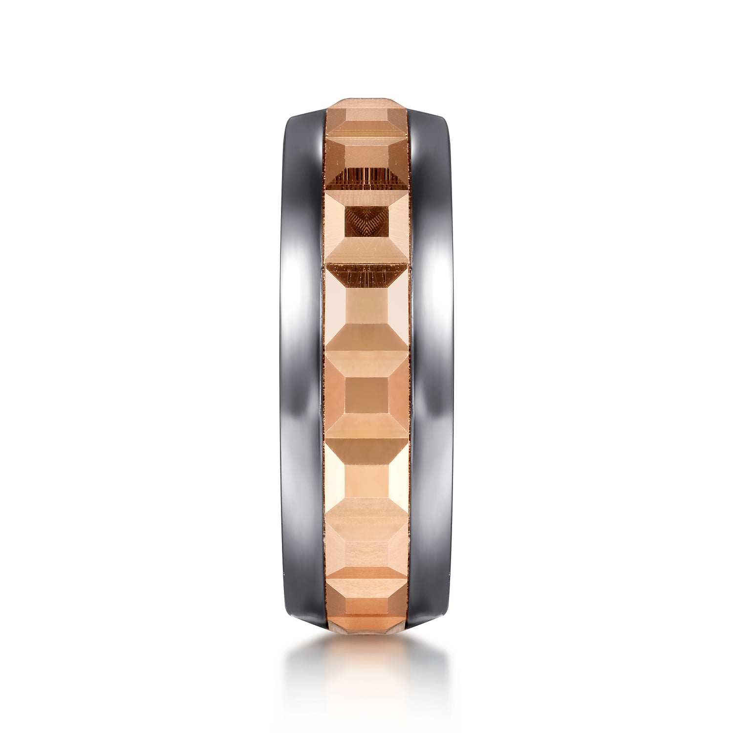 Mens Alternative 8mm Beveled Tantalum and Band in 14K Rose Gold, photograph 4