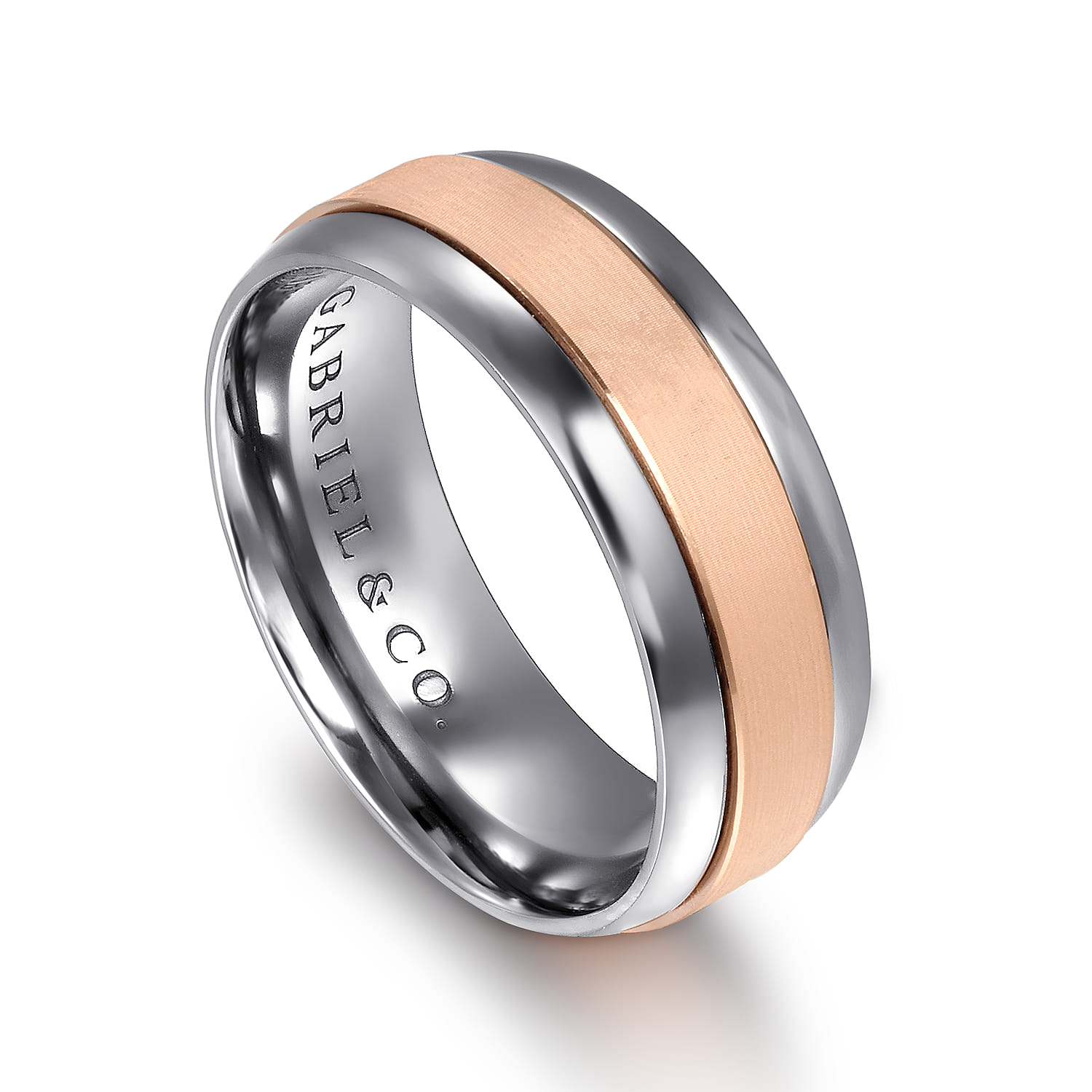 Mens Alternative 8mm Beveled Tantalum and Band in 14K Rose Gold, photograph 3