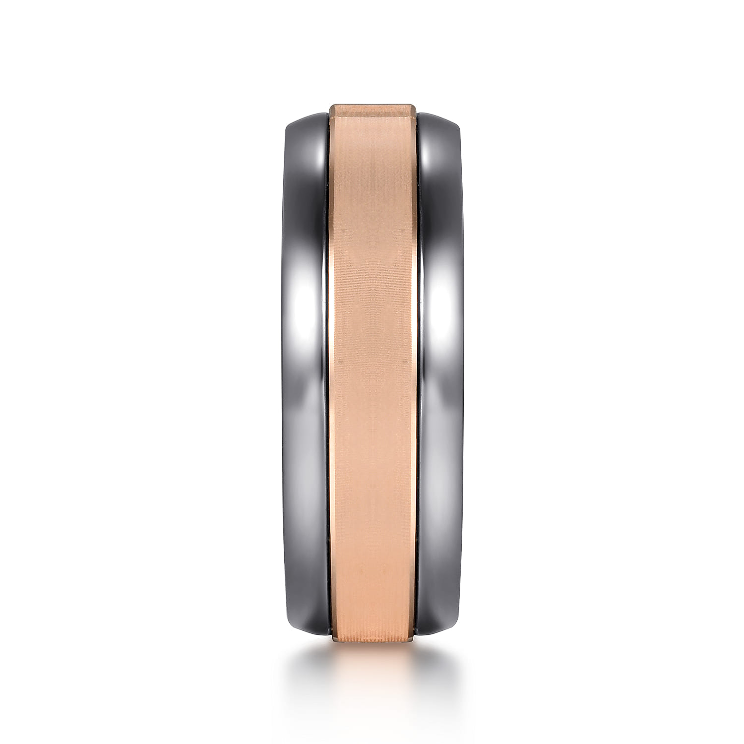 Mens Alternative 8mm Beveled Tantalum and Band in 14K Rose Gold, photograph 4