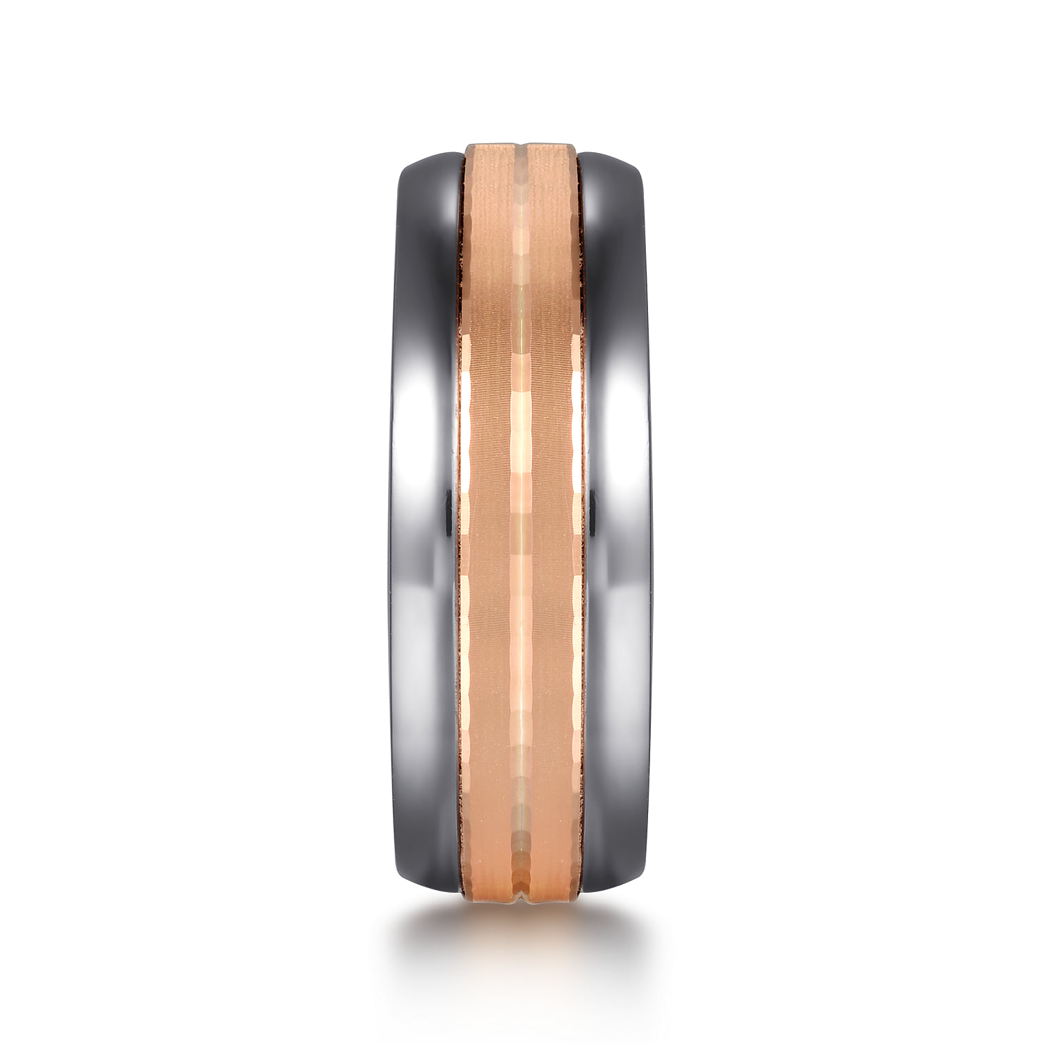 Mens Alternative 8mm Beveled Tantalum and Band in 14K Rose Gold, photograph 4