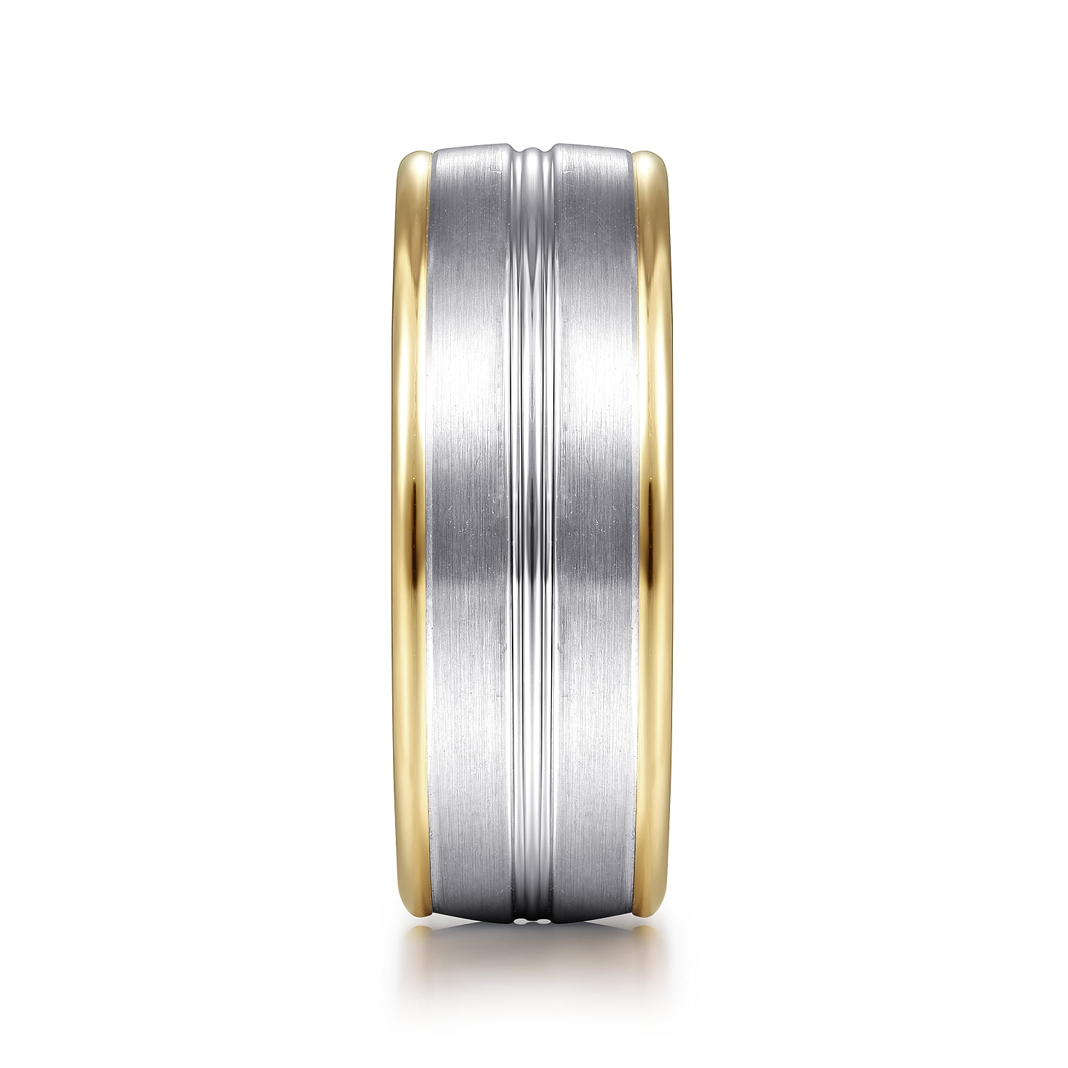 8mm - Two Tone Men's Wedding Band in Satin Finish in 14K White/Yellow Gold, photograph 4