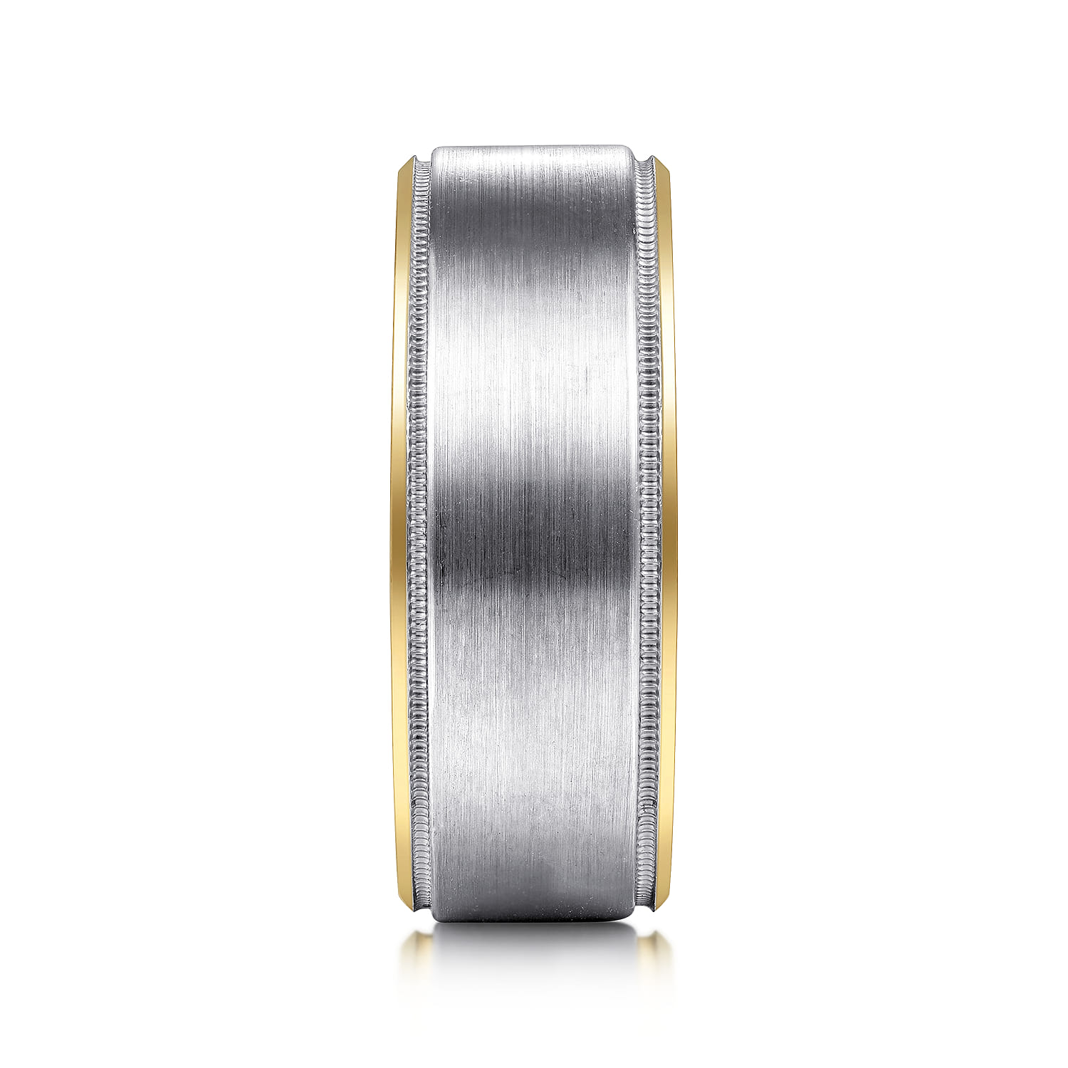 8mm - Two Tone Beveled Edge Men's Wedding Band in Satin Finish in 14K White/Yellow Gold, photograph 4