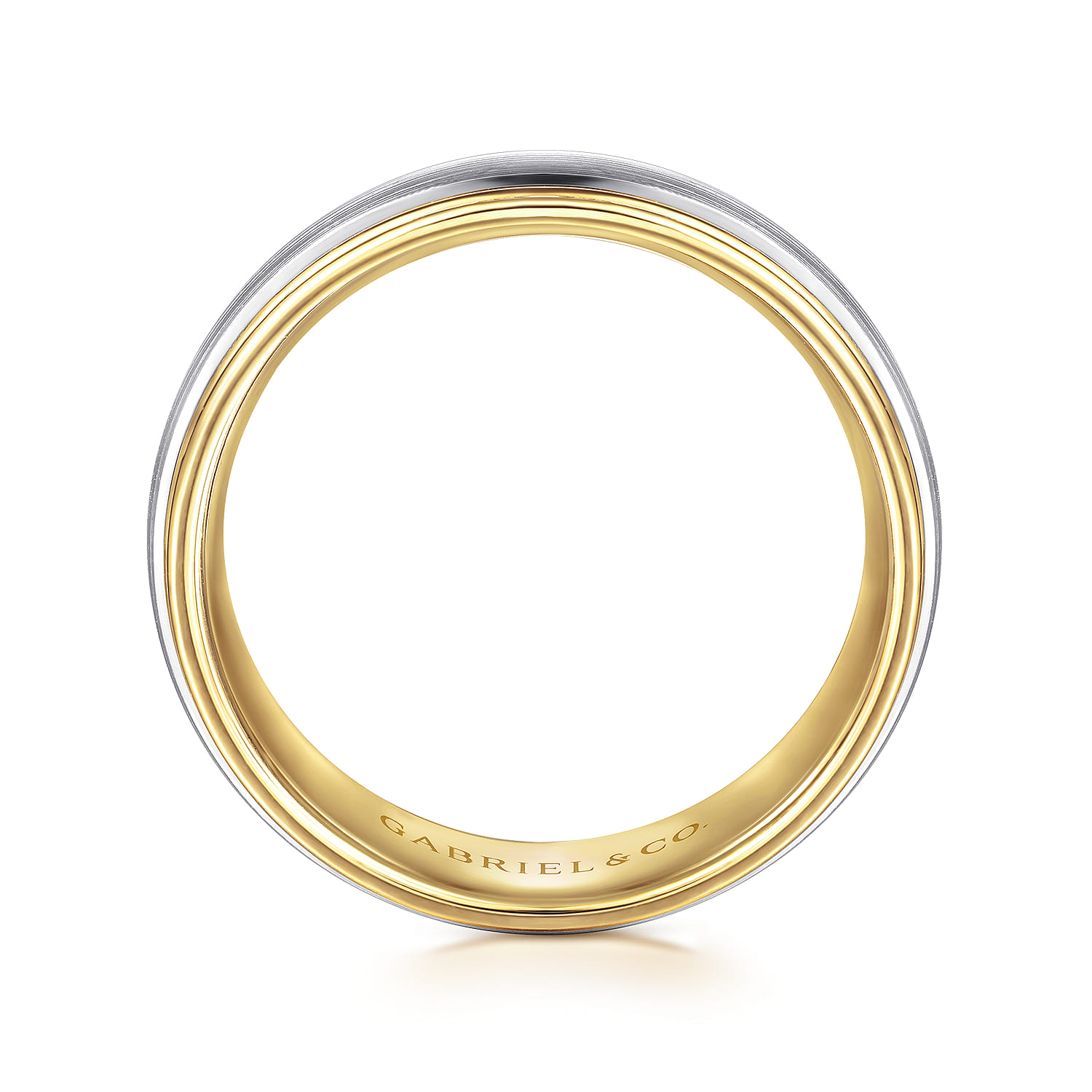 8mm - Two Tone Men's Wedding Band in Satin Finish in 14K White/Yellow Gold, photograph 2