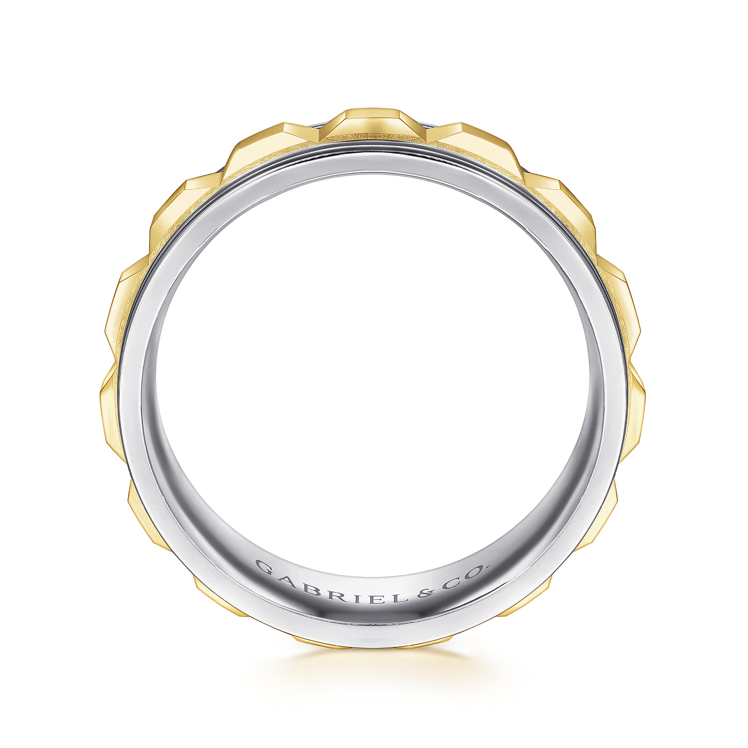 8mm - Grommet Inlay Men's Two Tone Wedding Band in 14K White/Yellow Gold, photograph 2