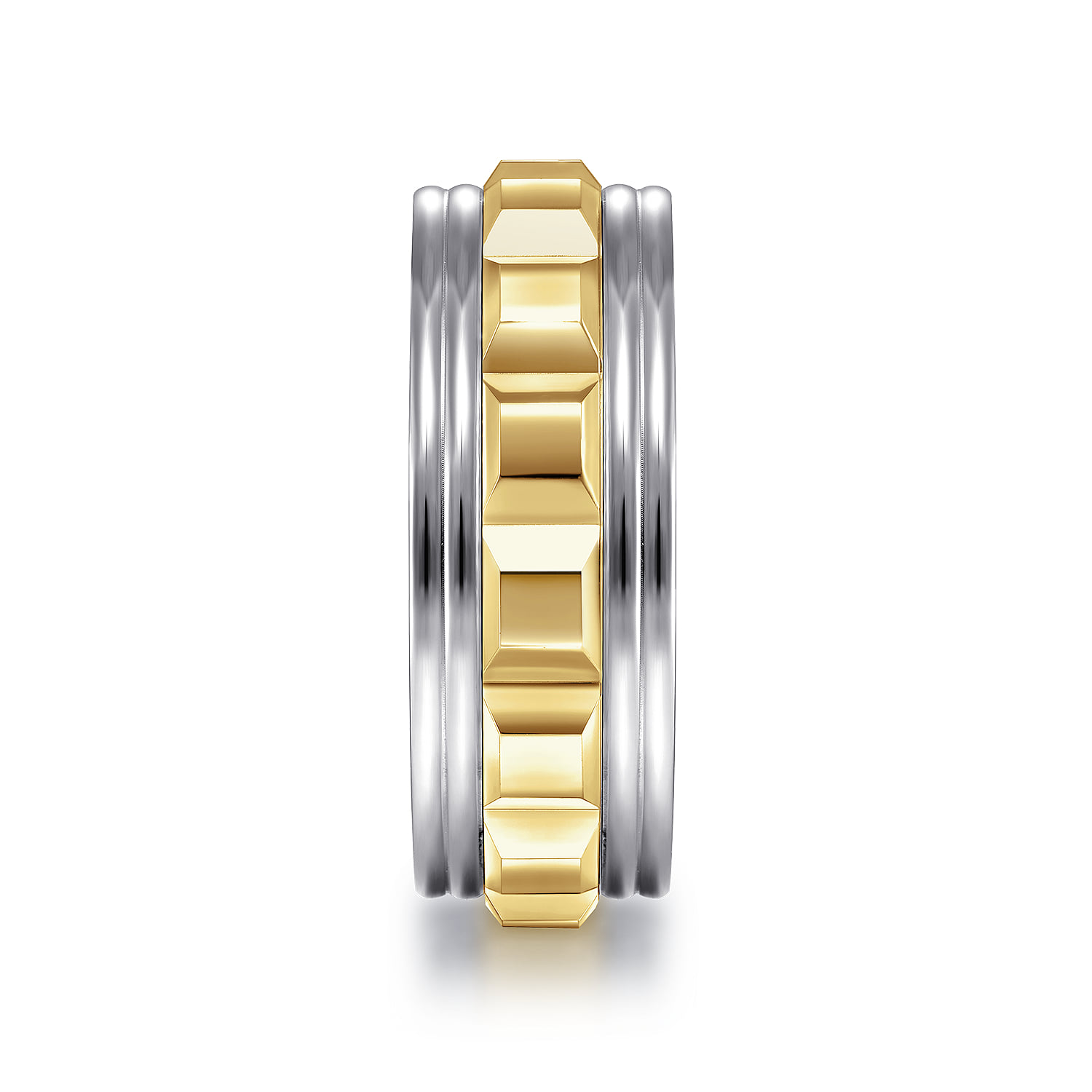 8mm - Grommet Inlay Men's Two Tone Wedding Band in 14K White/Yellow Gold, photograph 4