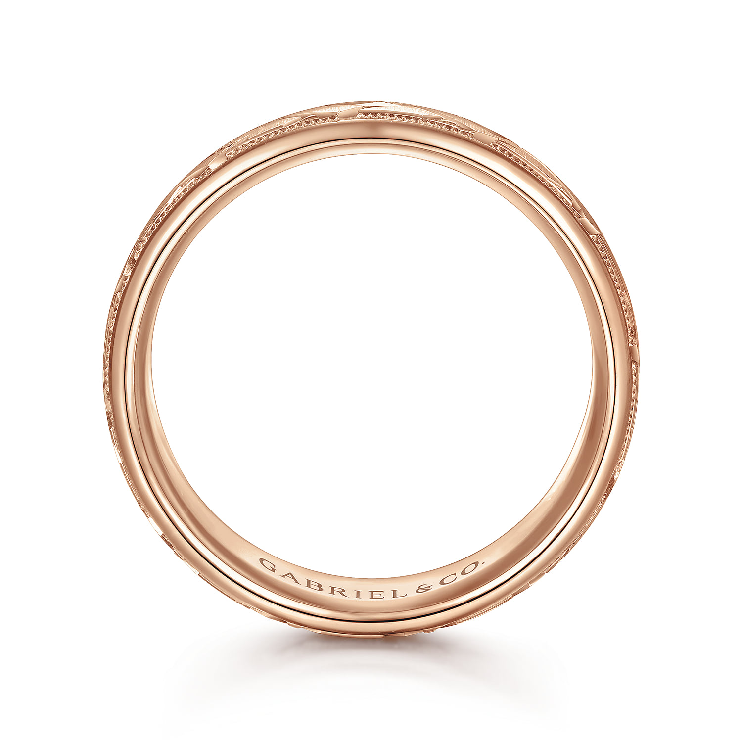 7mm - Engraved Woven Men's Wedding Band in Satin Finish in 14K Rose Gold, photograph 2