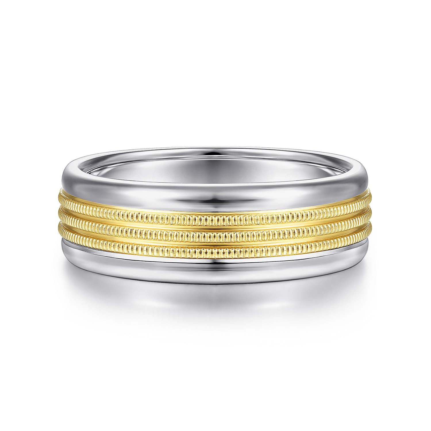 7mm - Two Tone Men's Wedding Band in High Polished Finish in 14K White/Yellow Gold