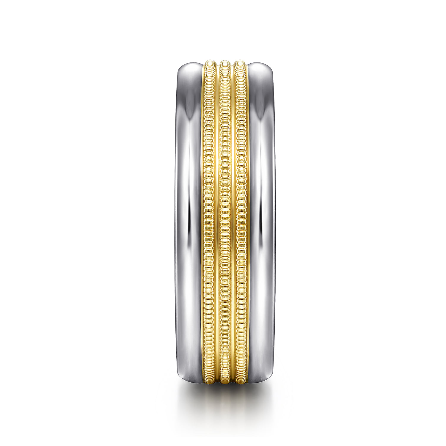 7mm - Two Tone Men's Wedding Band in High Polished Finish in 14K White/Yellow Gold, photograph 4
