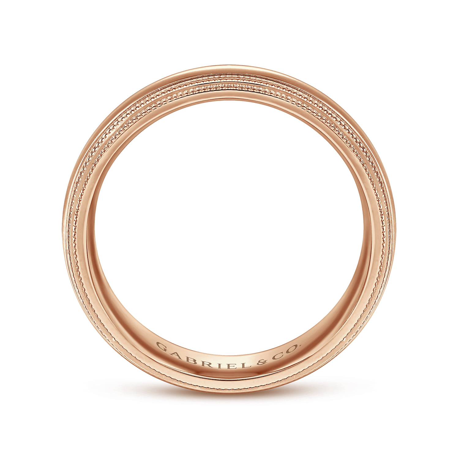 High Polish Men's Wedding Band with Milgrain Edge in 14K Rose Gold, photograph 2