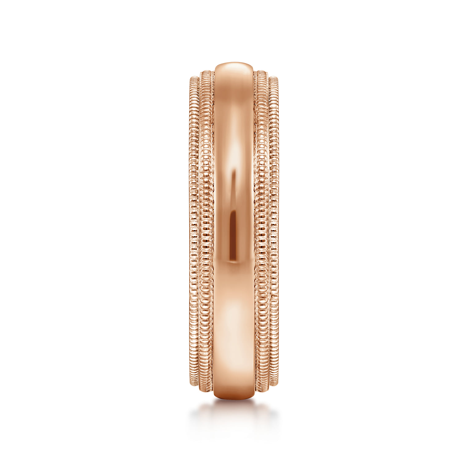 High Polish Men's Wedding Band with Milgrain Edge in 14K Rose Gold, photograph 4