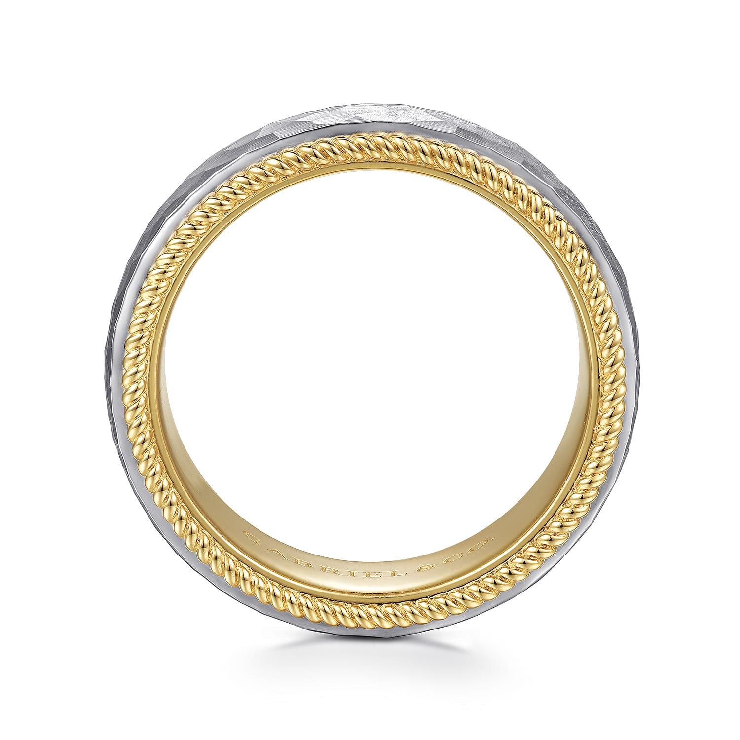 8mm Mens Wedding Band in Hammer Finish in 14K White/Yellow Gold, photograph 2