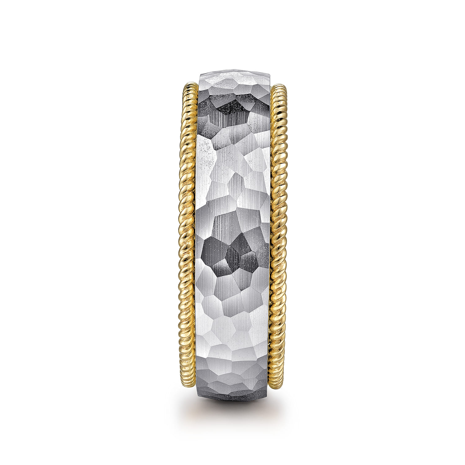 8mm Mens Wedding Band in Hammer Finish in 14K White/Yellow Gold, photograph 4