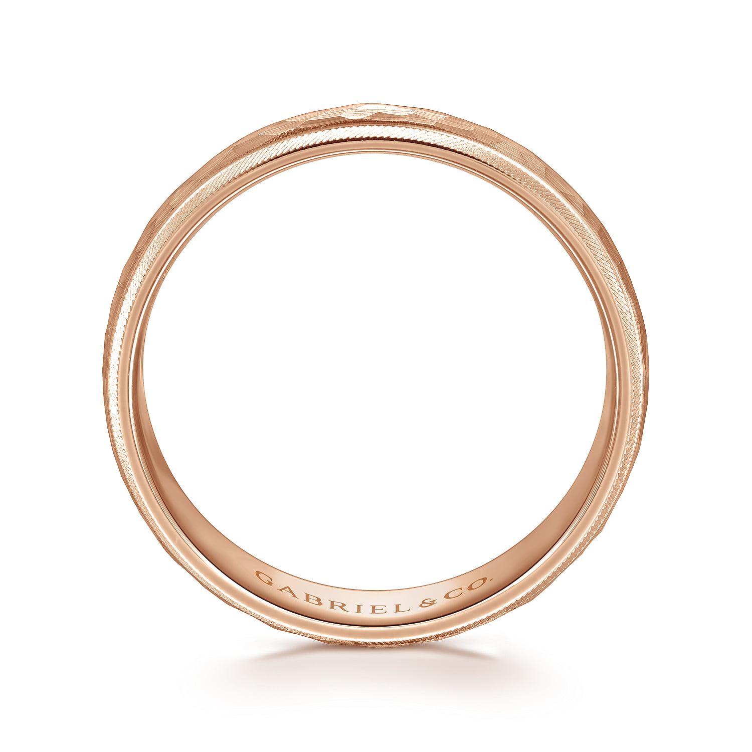 6mm - Men's Wedding Band in Hammered Finish in 14K Rose Gold, photograph 2