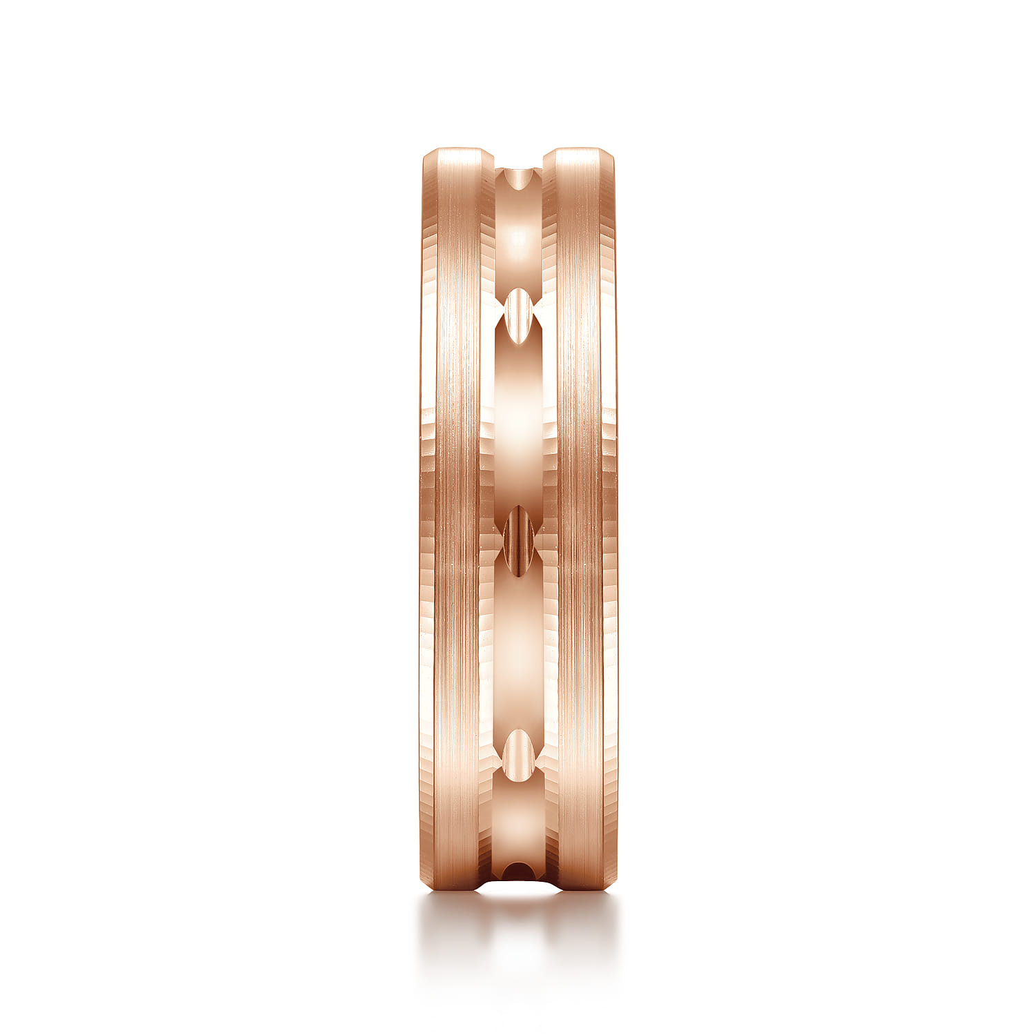 6mm - Carved Men's Wedding Band in Satin Finish in 14K Rose Gold, photograph 4