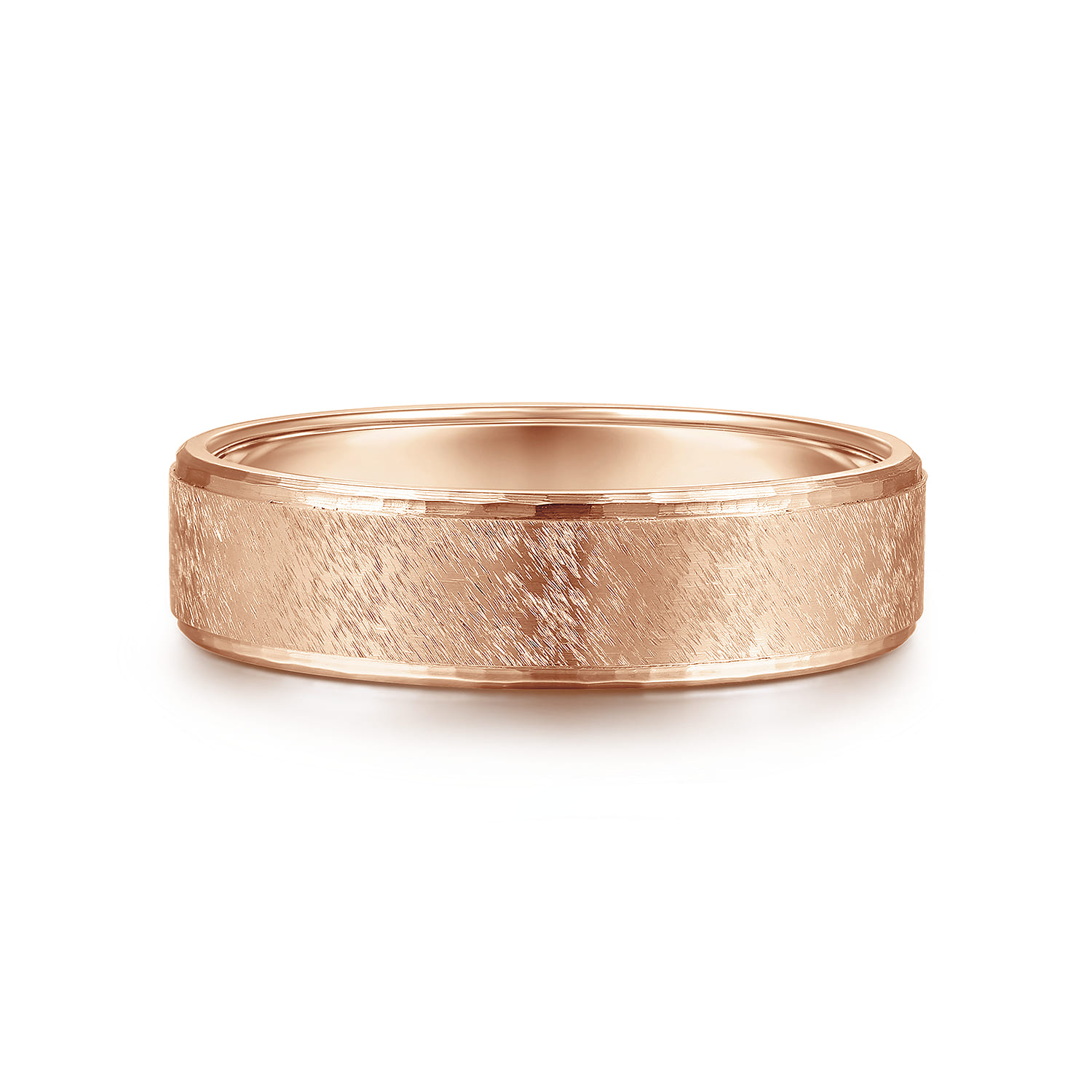 6mm - Men's Wedding Band in Horizontal Brush Finish in 14K Rose Gold