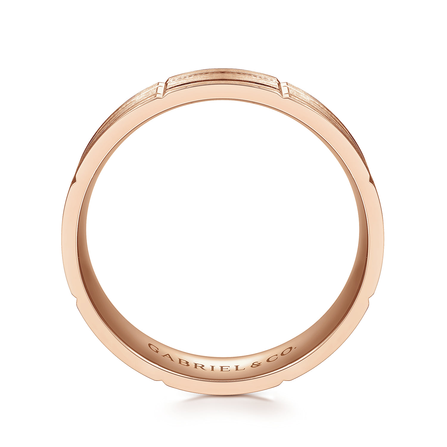6mm - Checkerboard Pattern Men's Wedding Band in Satin Finish in 14K Rose Gold, photograph 2