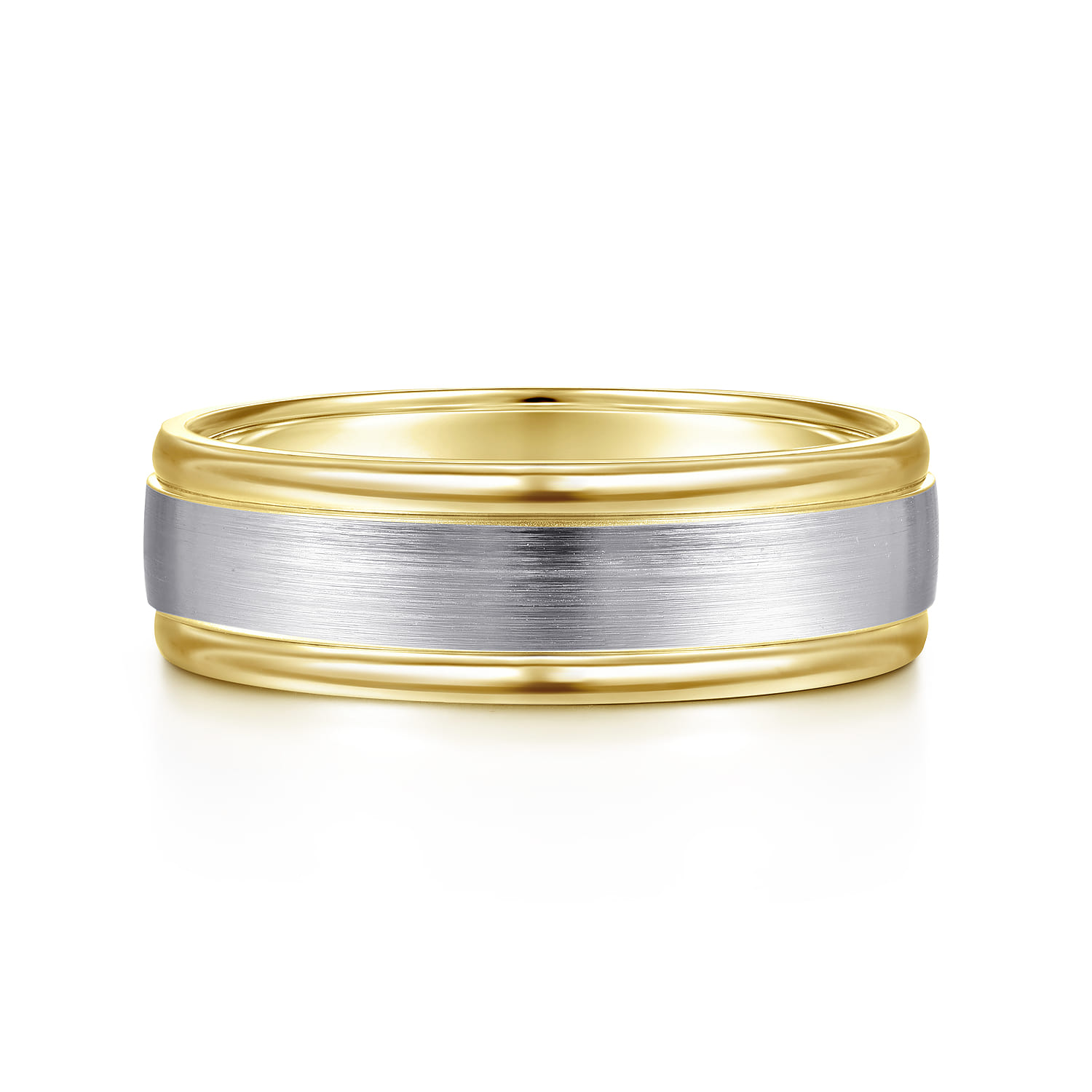 7mm - Two Tone Men's Wedding Band in Satin Finish in 14K White/Yellow Gold