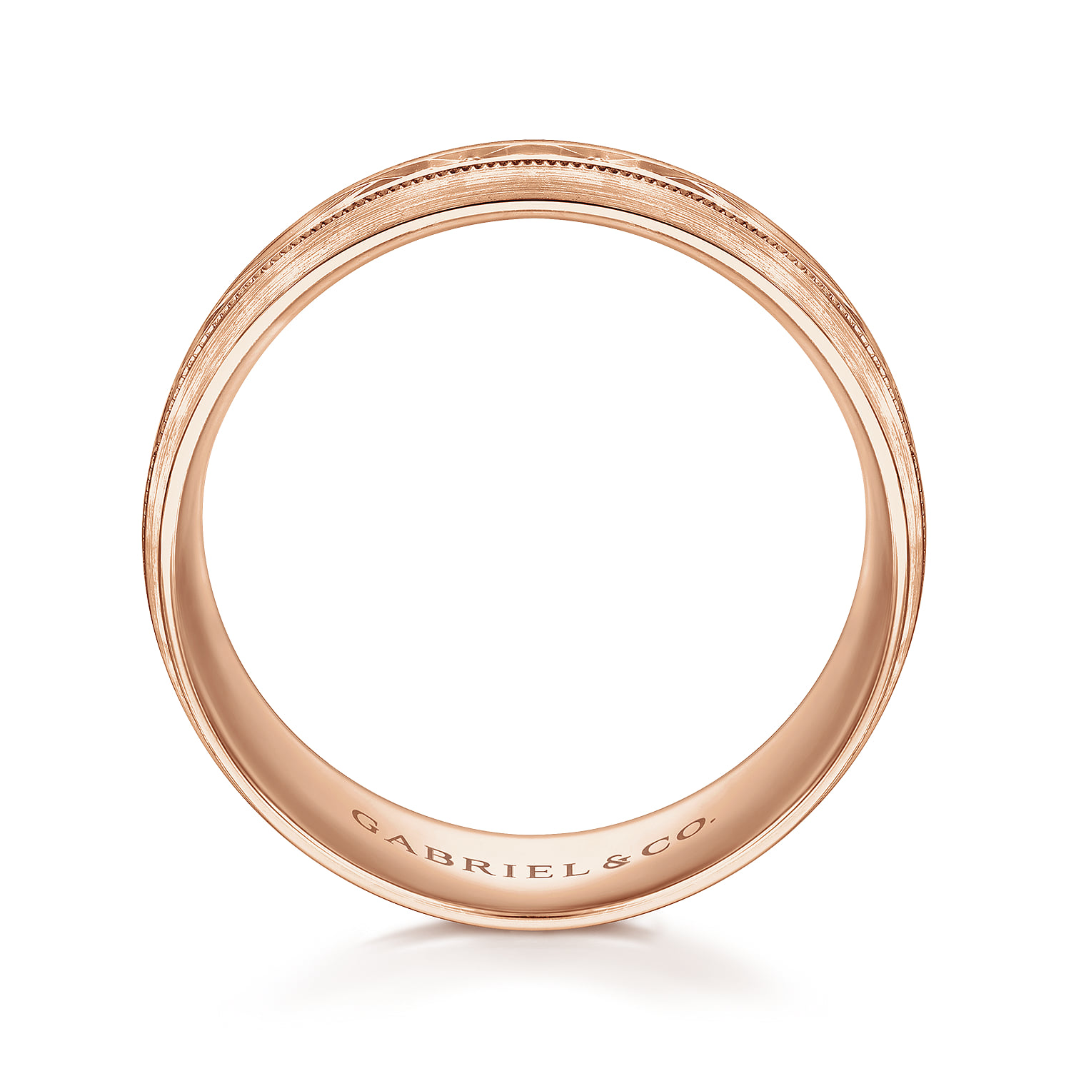 8mm - Engraved Men's Wedding Band in Satin Finish in 14K Rose Gold, photograph 2