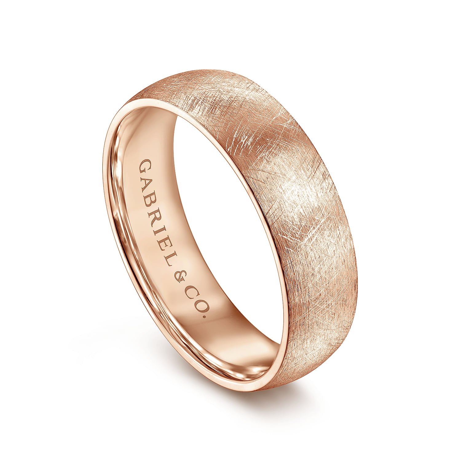 6mm - Men's Wedding Band in Diamond Brush Finish in 14K Rose Gold, photograph 3