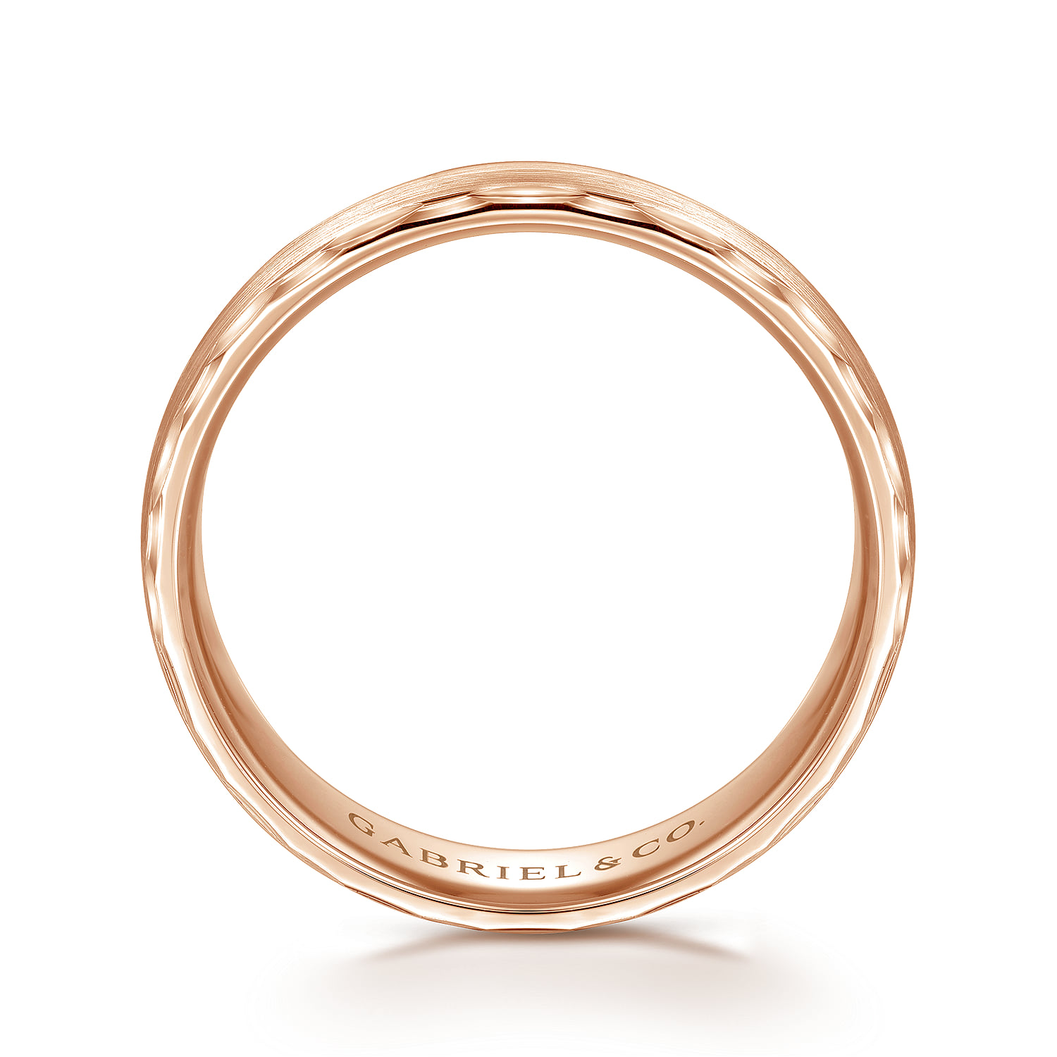 6mm - Satin Finish Men's Wedding Band with Carved Edge in 14K Rose Gold, photograph 2