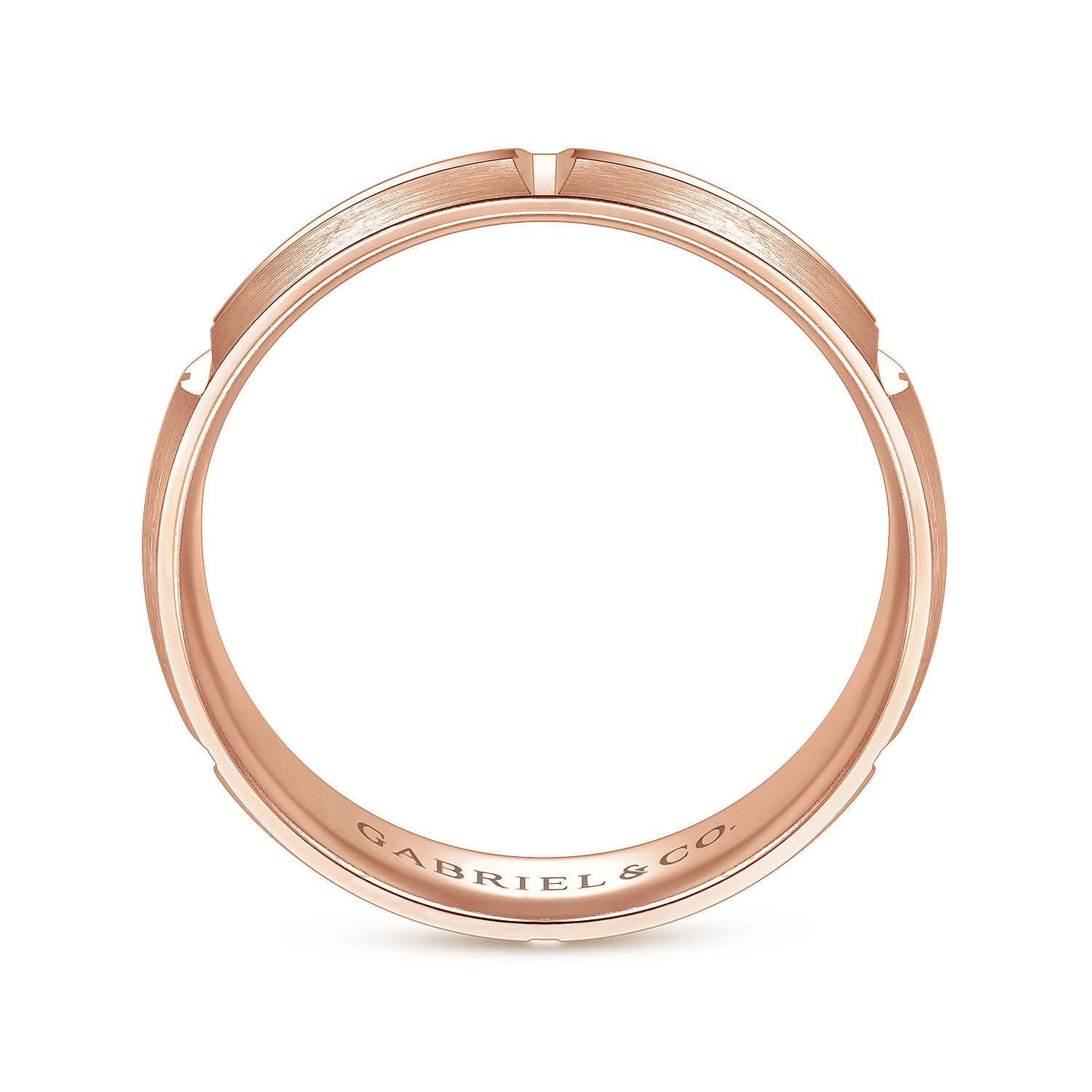 6mm - Carved Station Men's Wedding Band in Satin Finish in 14K Rose Gold, photograph 2