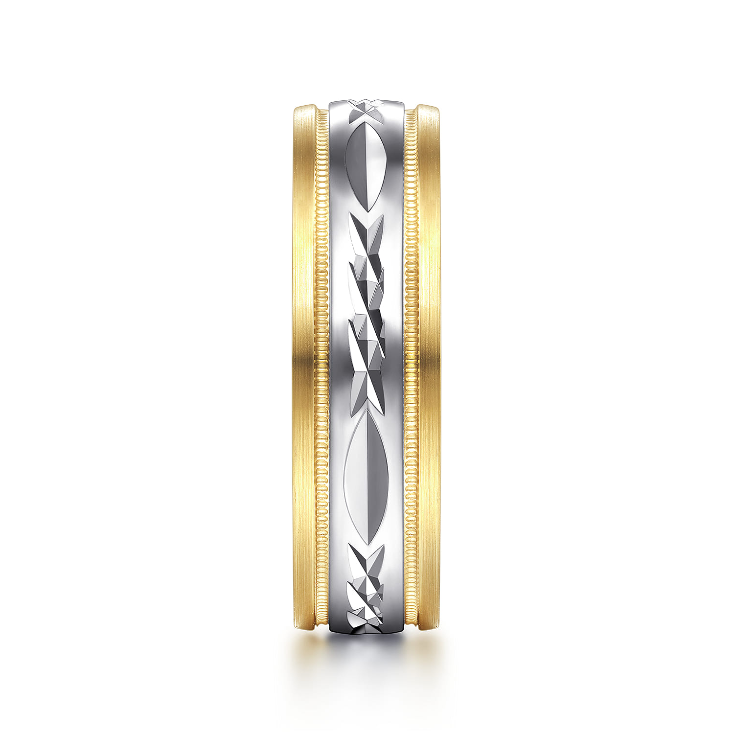 6mm - Engraved Men's Wedding Band in Satin Finish in 14K White/Yellow Gold, photograph 4
