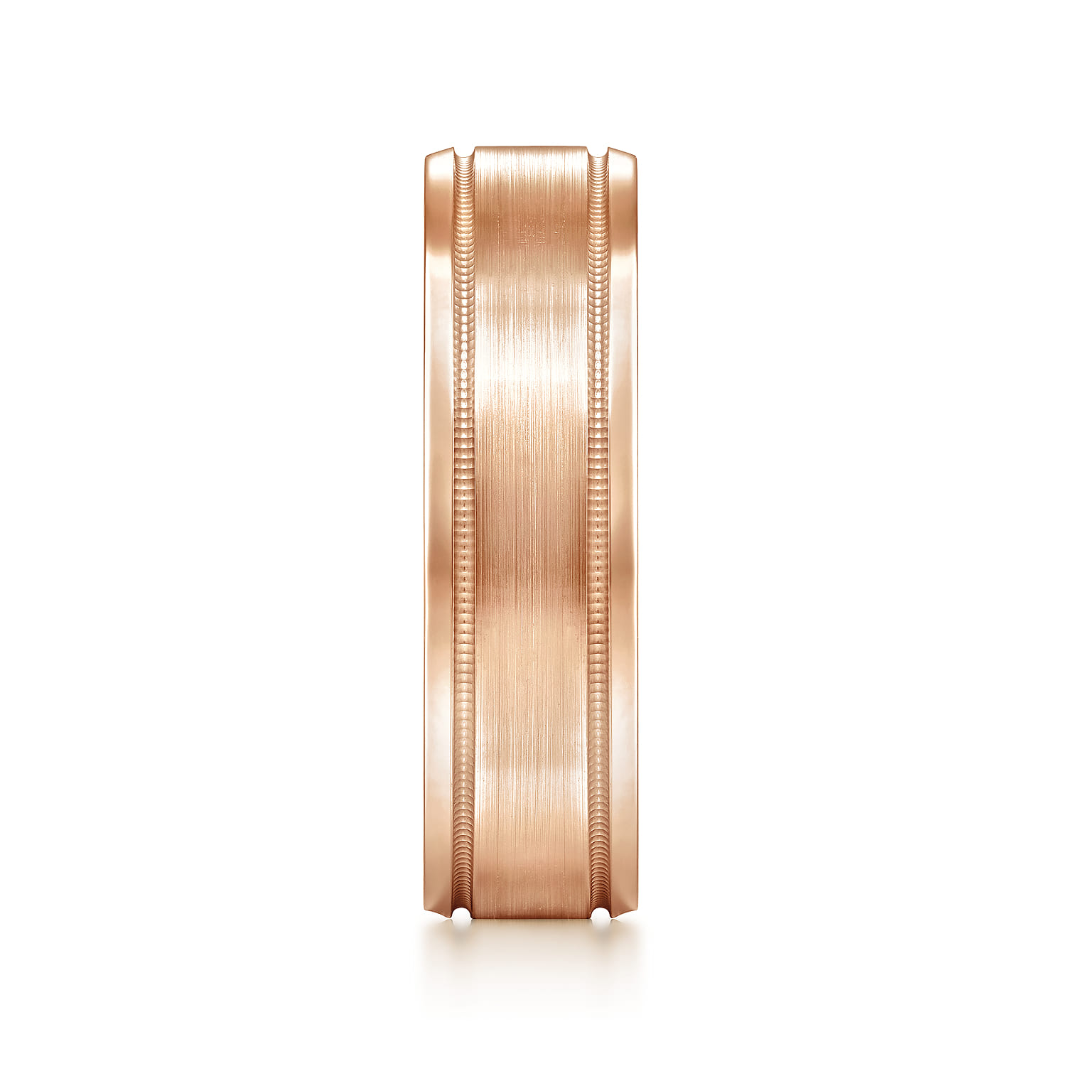 6mm - Satin Polish Center and Milgrain Edge Men's Wedding Band in 14K Rose Gold, photograph 4