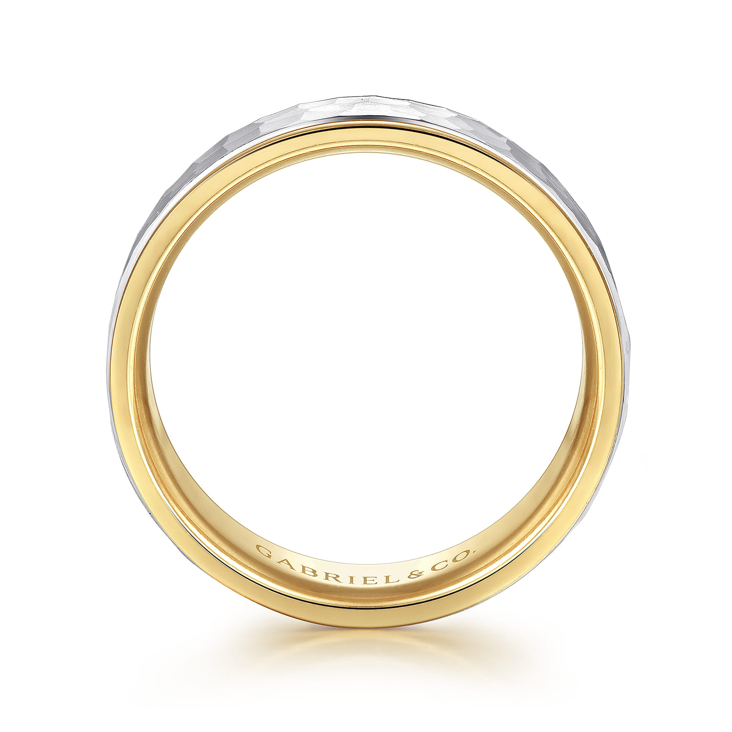 8mm - Hammered Men's Wedding Band in 14K White/Yellow Gold, photograph 2