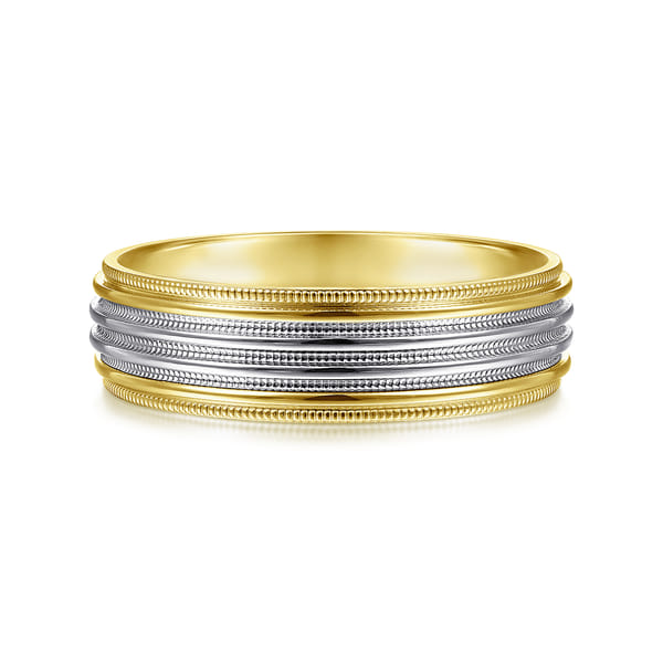 14K White-Yellow Gold 6mm - Milgrain Channel Men's Wedding Band
