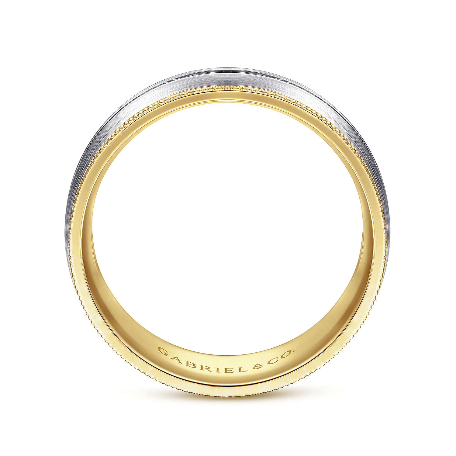 8mm - Men's Wedding Band in Satin Finish in 14K White/Yellow Gold, photograph 2