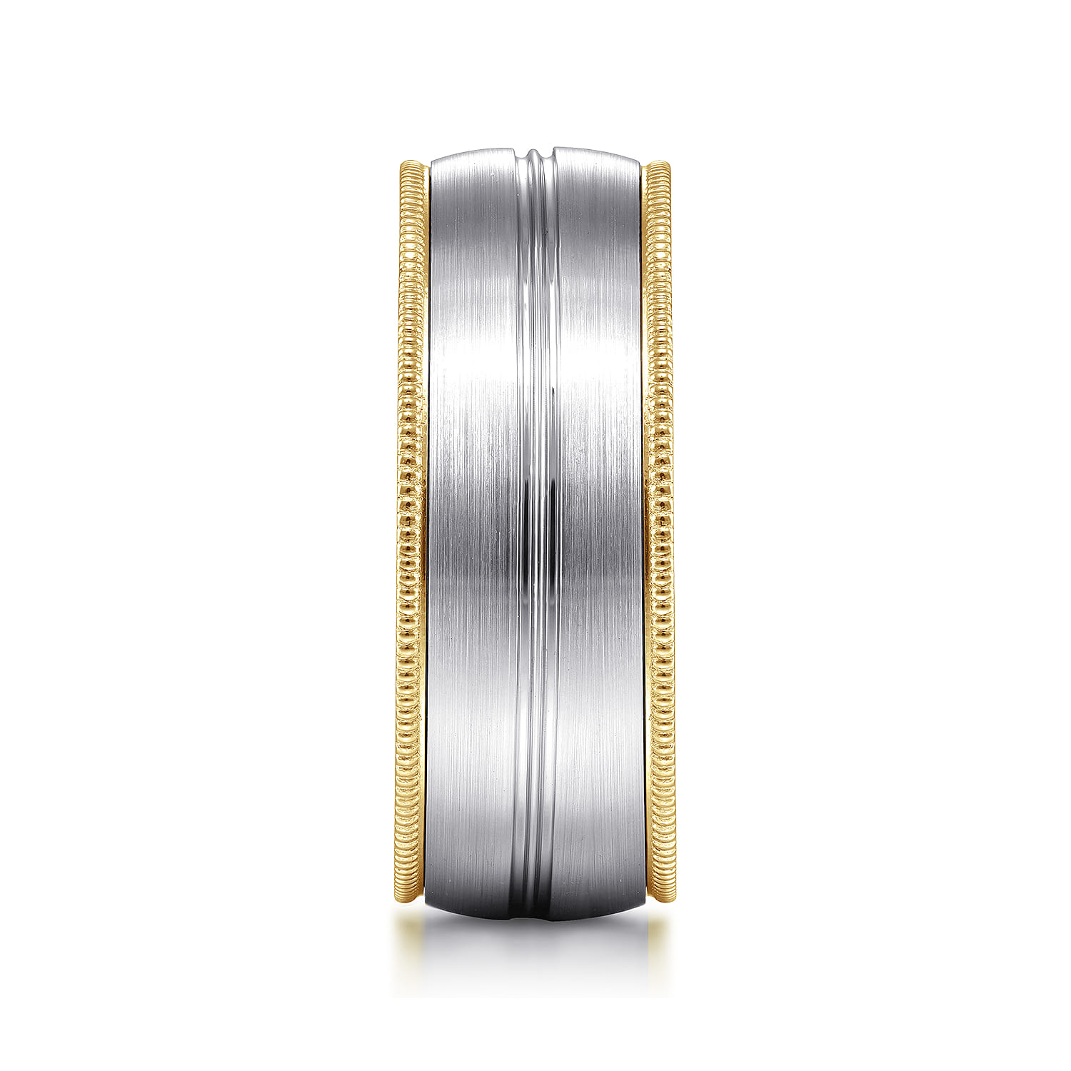 8mm - Men's Wedding Band in Satin Finish in 14K White/Yellow Gold, photograph 4