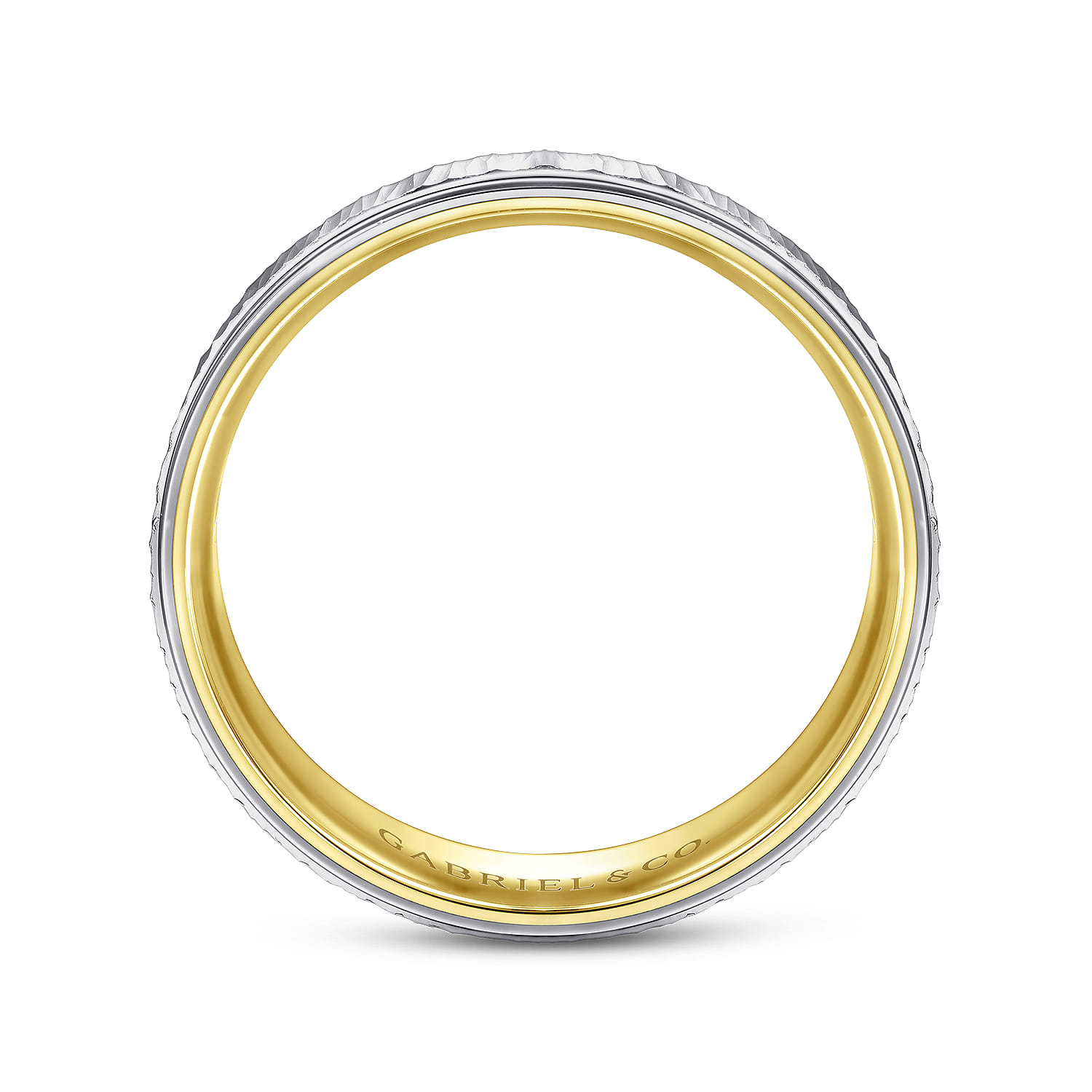 6mm - Men's Wedding Band with Vertical Etching in 14K White/Yellow Gold, photograph 2