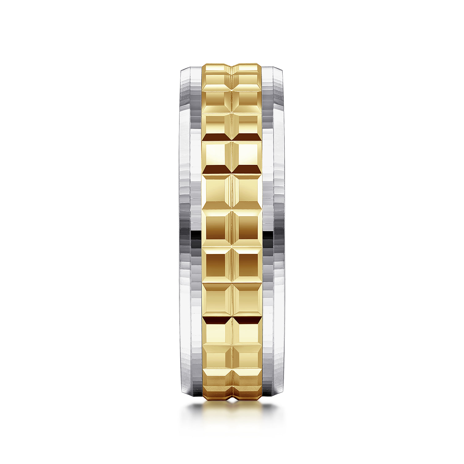 7mm - Two Tone Square Inlay Men's Wedding Band in 14K White/Yellow Gold, photograph 4