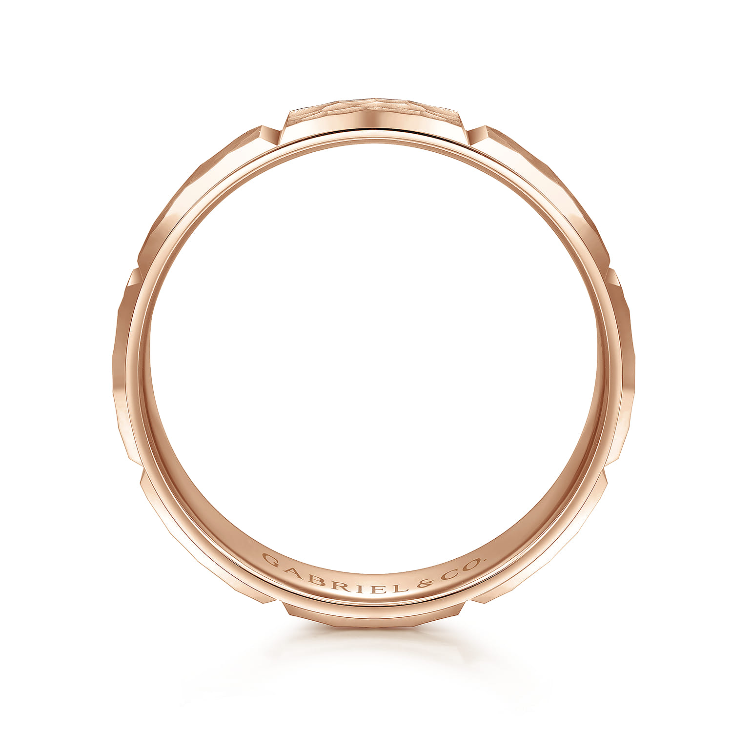 6mm - Men's Wedding Band with Hammered Stations in 14K Rose Gold, photograph 2