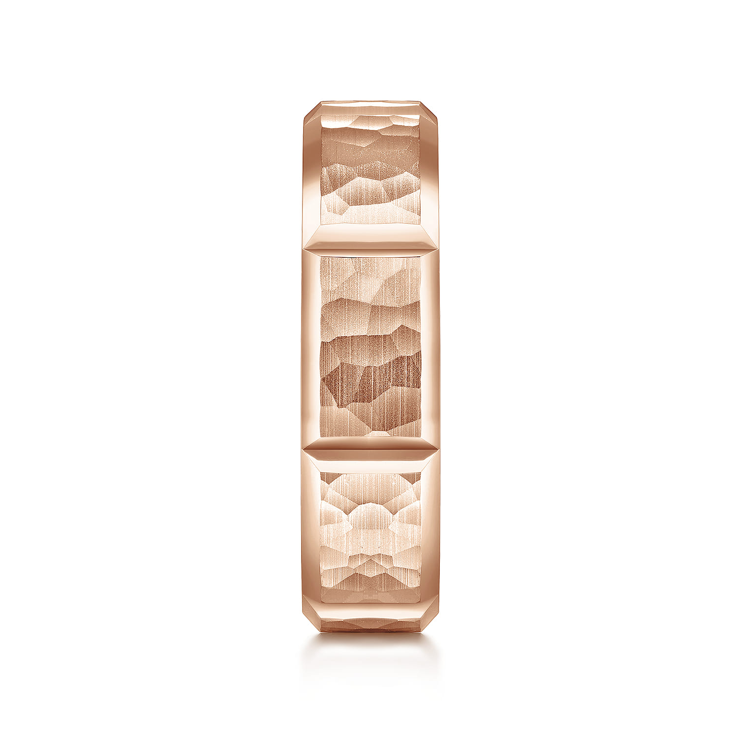 6mm - Men's Wedding Band with Hammered Stations in 14K Rose Gold, photograph 4