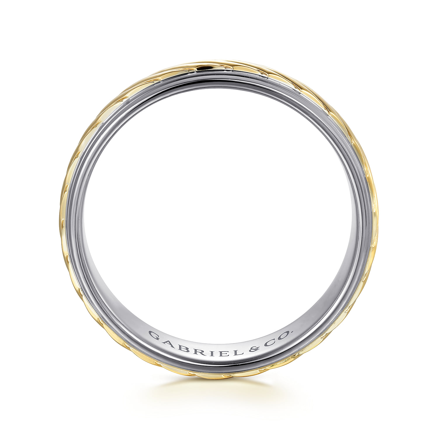 7mm - Rope Center and Polished Edge Men's Wedding Band in High Polished Finish in 14K White/Yellow Gold, photograph 2