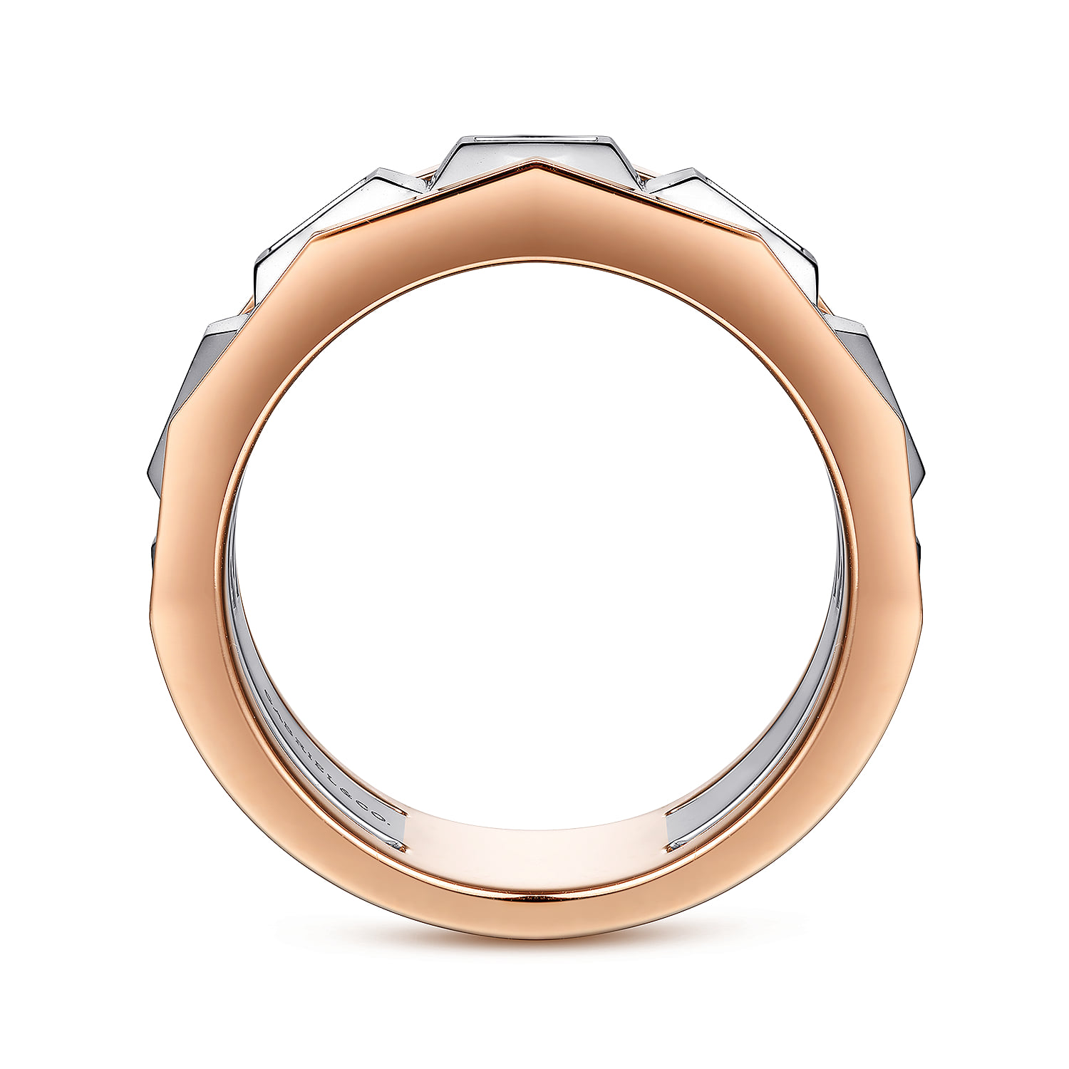 Faceted Ring with Diamond Baguettes in High Polished Finish in 14K White/Rose Gold, photograph 2