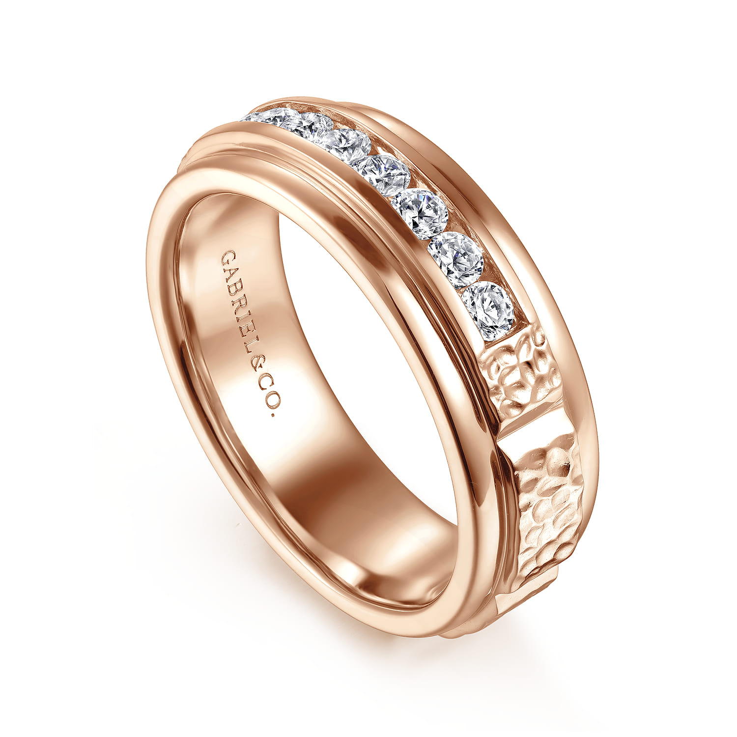 Diamond Men's Wedding Ring in Sand Blast Finish in 14K Rose Gold, photograph 3