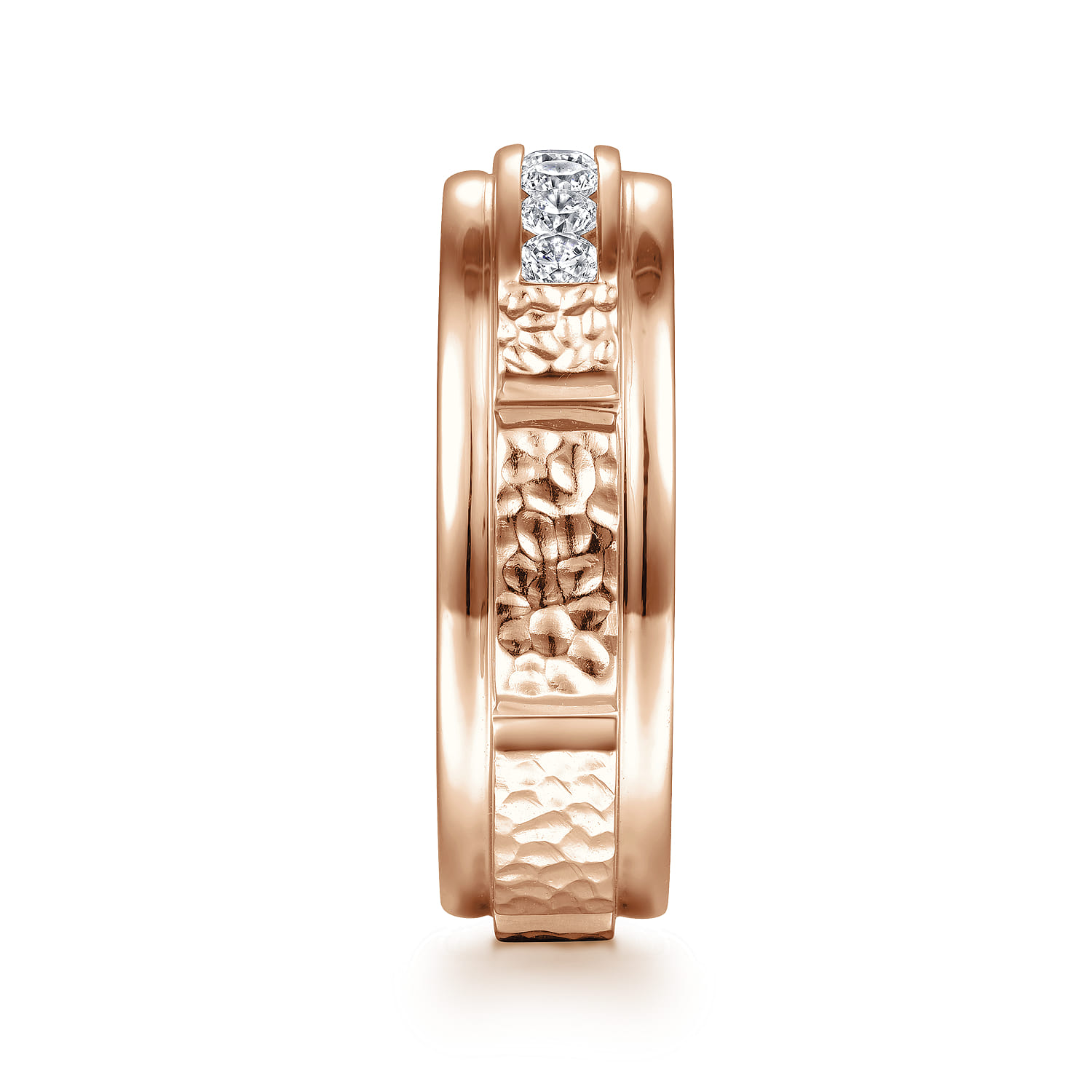 Diamond Men's Wedding Ring in Sand Blast Finish in 14K Rose Gold, photograph 4