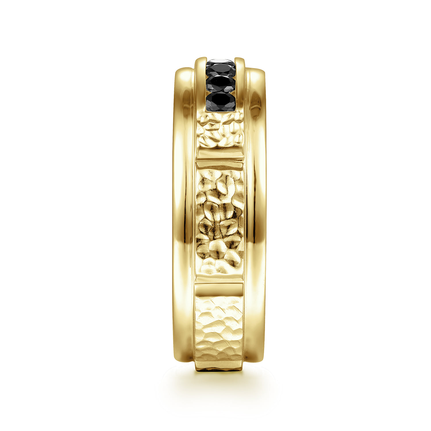 Black Diamond Men's Wedding Ring in Sand Blast Finish in 14K Yellow Gold, photograph 4