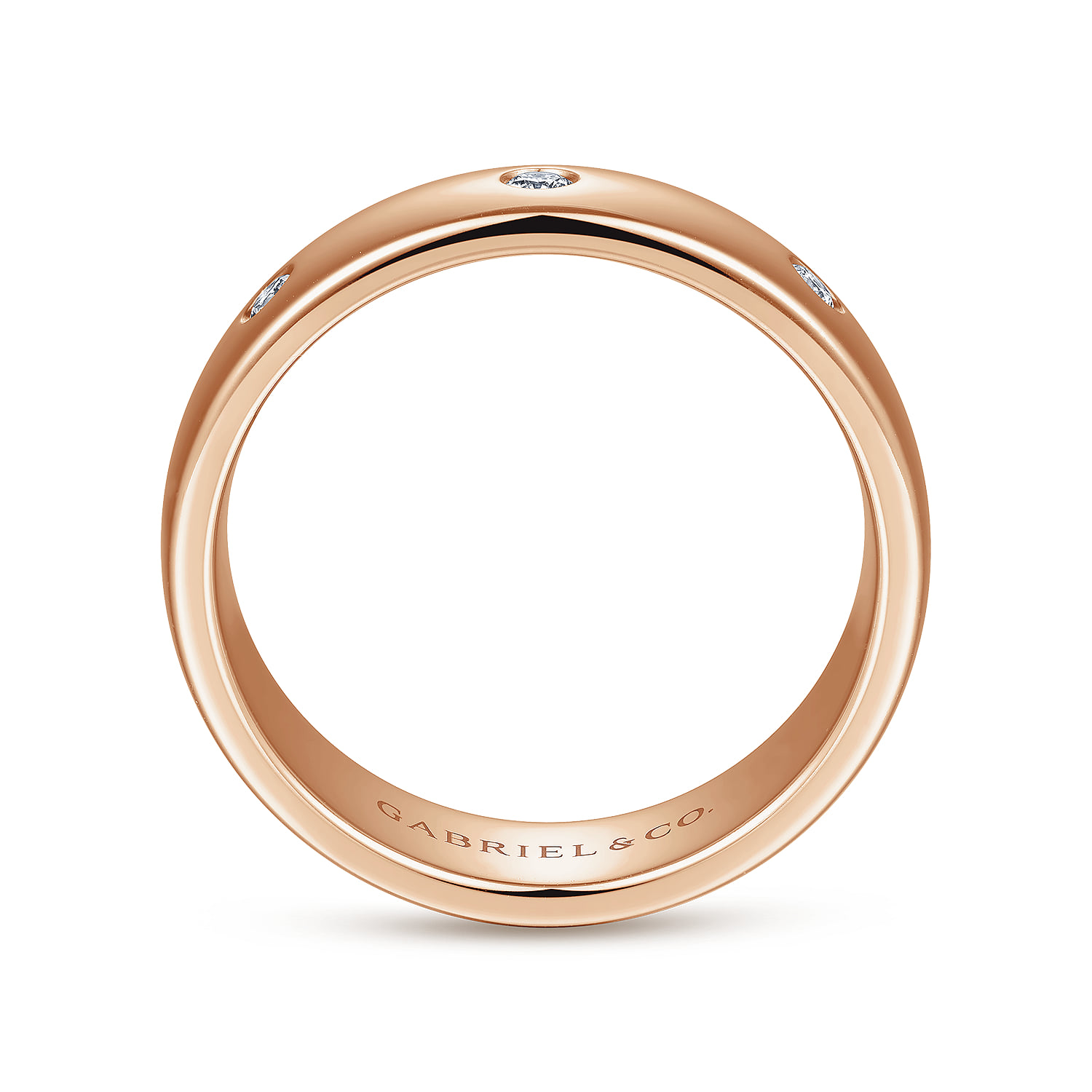 Diamond Men's Wedding Ring in High Polished Finish in 14K Rose Gold, photograph 2