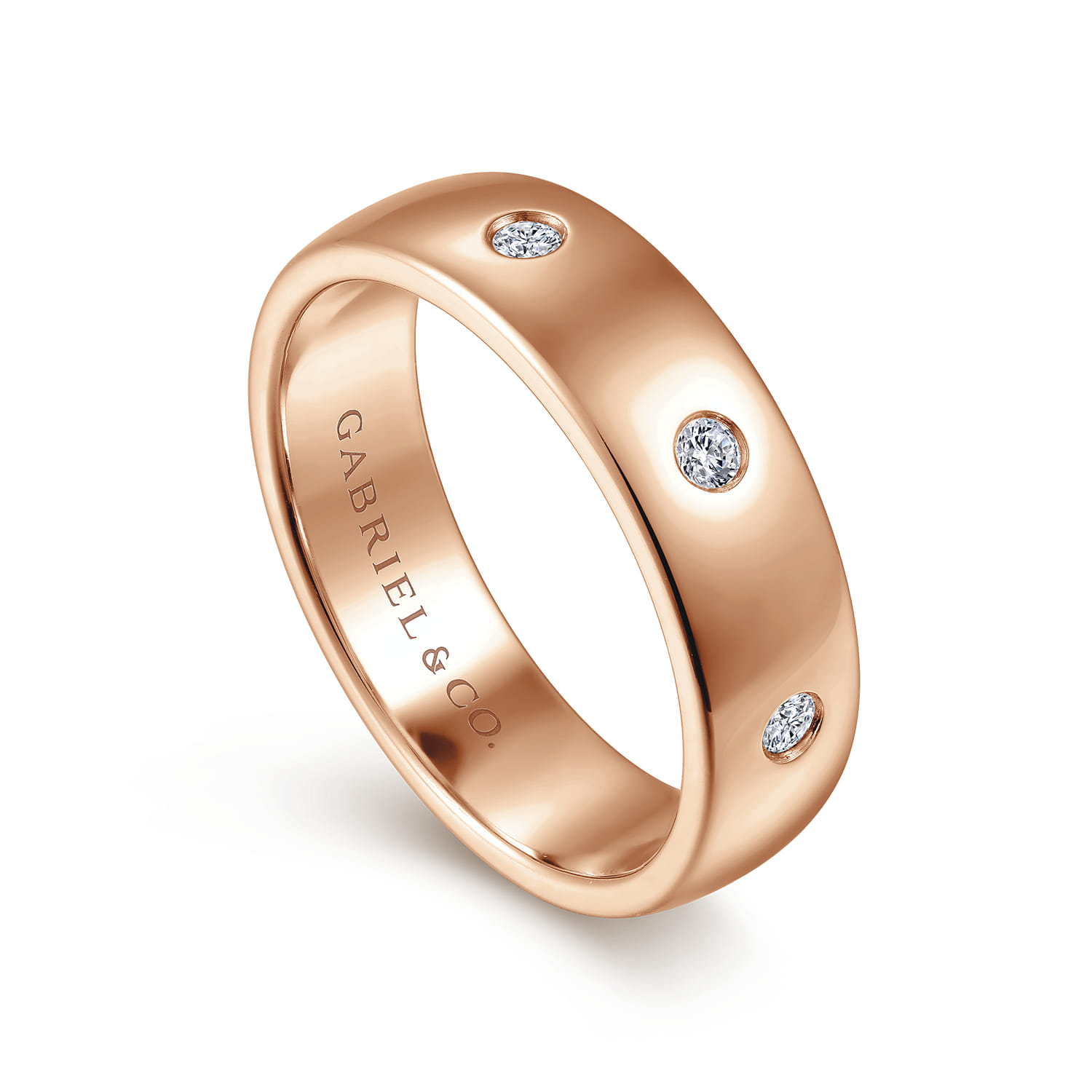 Diamond Men's Wedding Ring in High Polished Finish in 14K Rose Gold, photograph 3