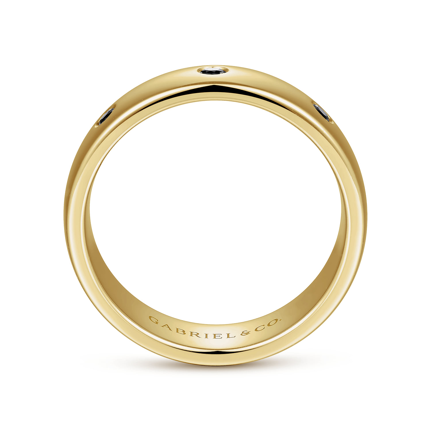 Black Diamond Men's Wedding Ring in High Polished Finish in 14K Yellow Gold, photograph 2