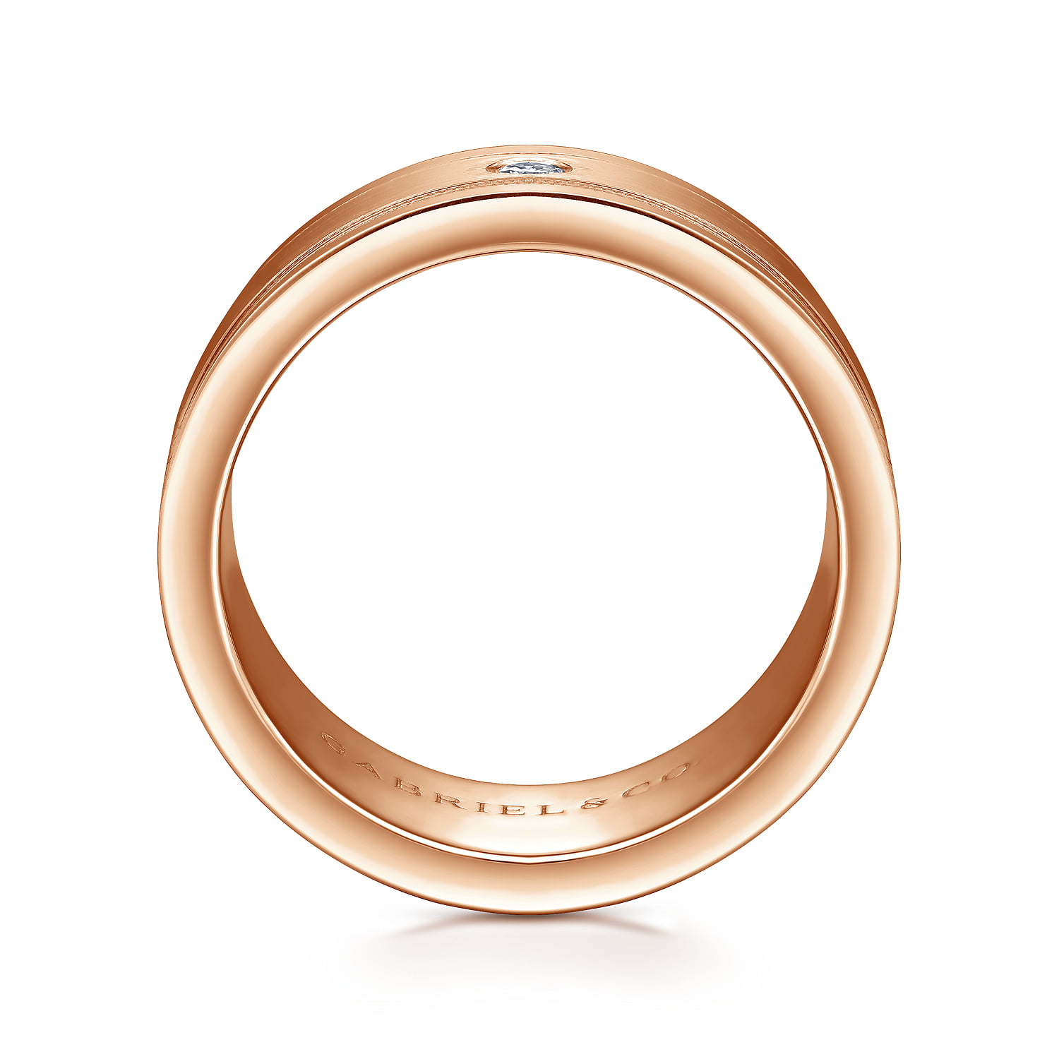 Diamond Men's Wedding Ring in Satin Finish in 14K Rose Gold, photograph 2